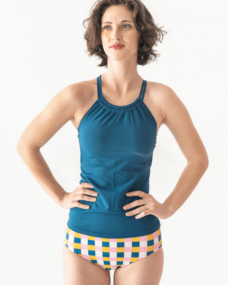 Indigo Double Cinch Tankini Top for Women - Adjustable Swimwear with Tummy Control - Perfect for Beach, Pool & Summer Vacations