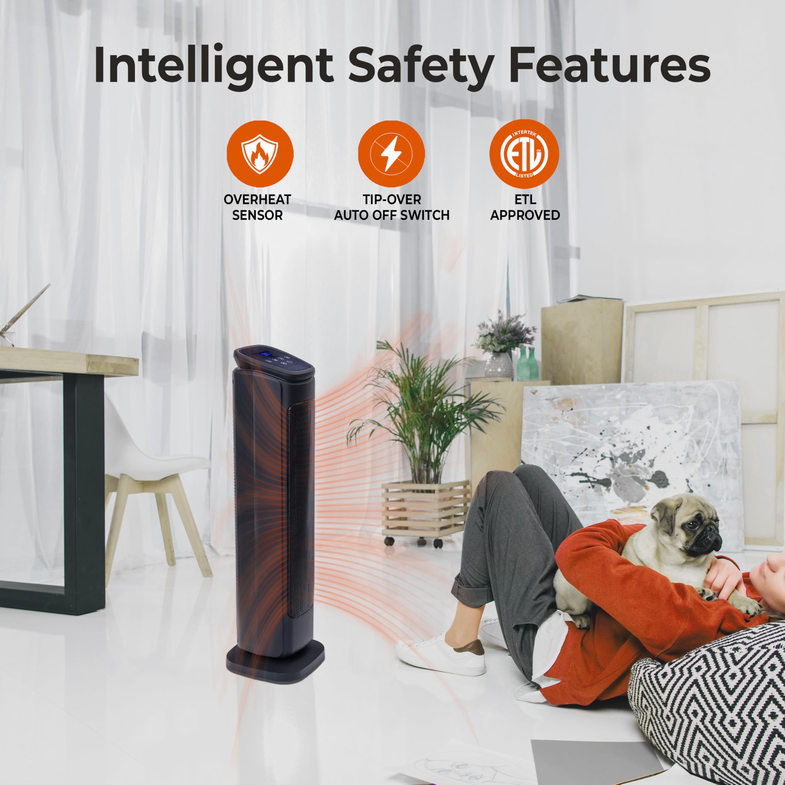Comfort Zone 30-inch Indoor Space Heater with Remote Control, Thermostat & 12H Timer - 1500W Portable Room Heater with 50° Oscillation, 4 Heating Modes & Overheat Protection - Perfect for Bedroom, Office & Home Use
