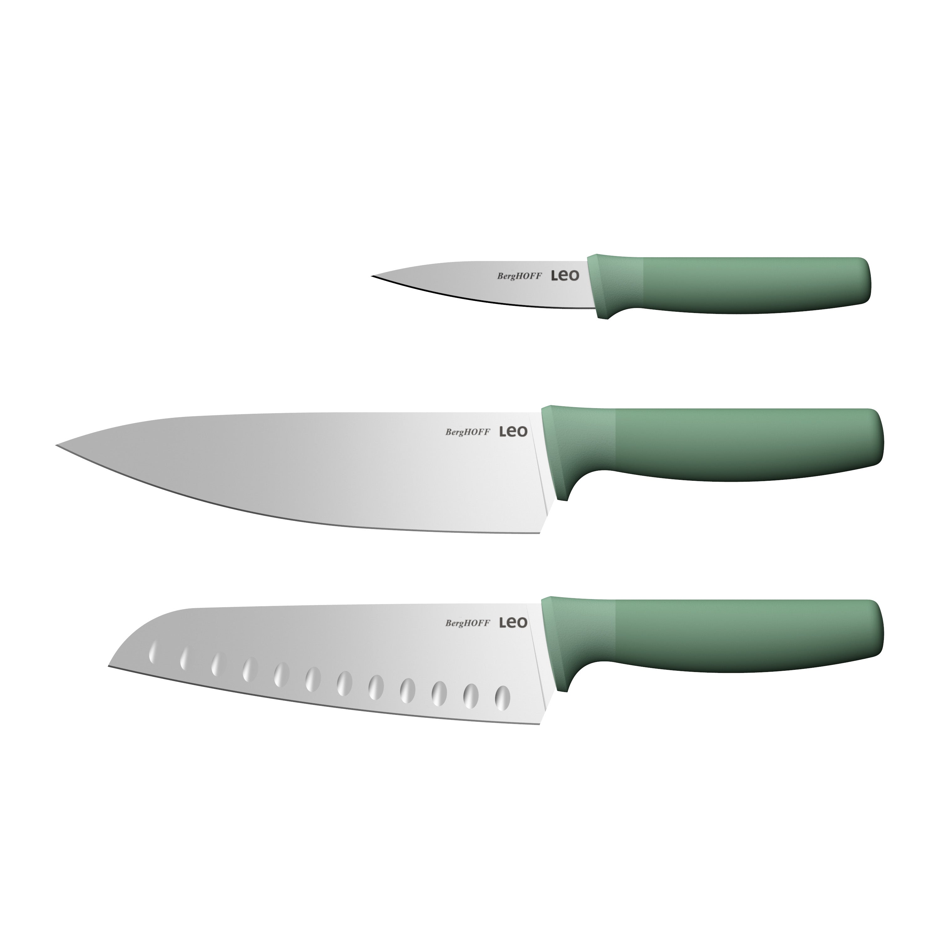 BergHOFF Leo Forest 3-Piece Stainless Steel Knife Set with Recycled Material - Premium Kitchen Cutlery for Slicing, Dicing & Chopping - Perfect for Home Chefs & Cooking Enthusiasts