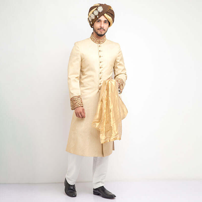 Premium Pure Jamavar Silk Sherwani for Men - Handcrafted Indian Wedding Attire with Intricate Embroidery - Perfect for Groom Wear, Festive Occasions & Cultural Celebrations