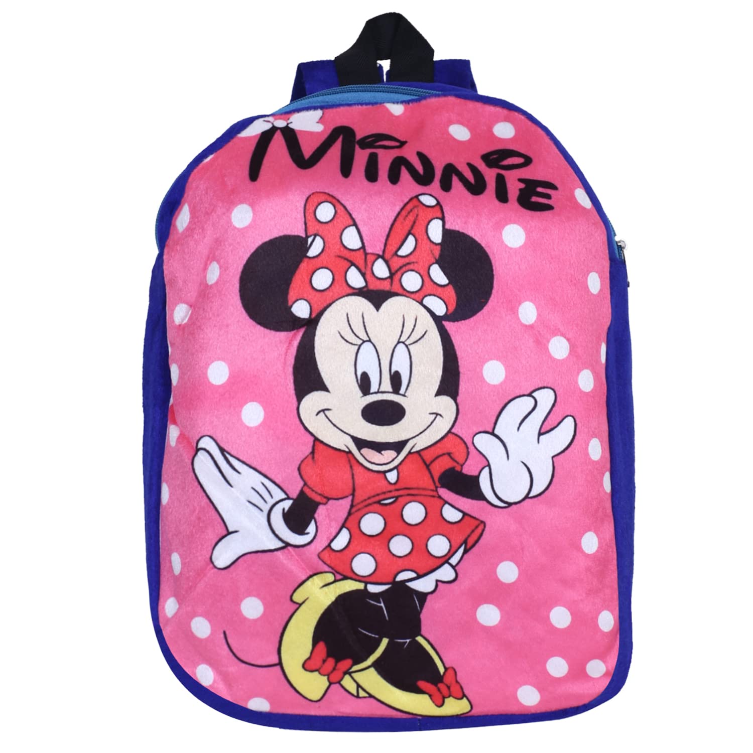 Disney Minnie Mouse Velvet Backpack for Kids - Pink & Blue School Bag with 2 Compartments | Cute Bookbag for Boys & Girls | Perfect for School, Travel & Daily Use