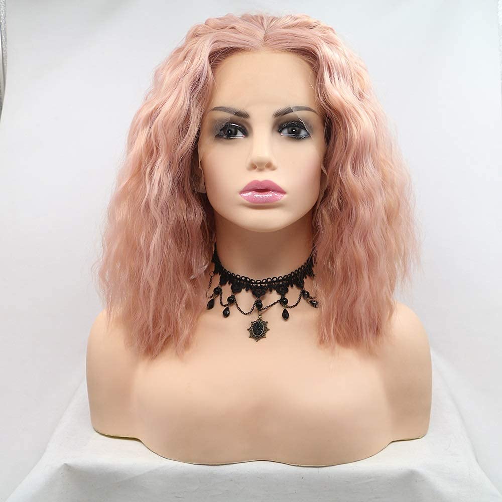 Gweat Pink Ion Hot Long Curly Hair Wig for Women - Handmade Lace Front European & American Style Wig Set with Short Hair - Perfect for Cosplay, Halloween, Parties & Daily Fashion