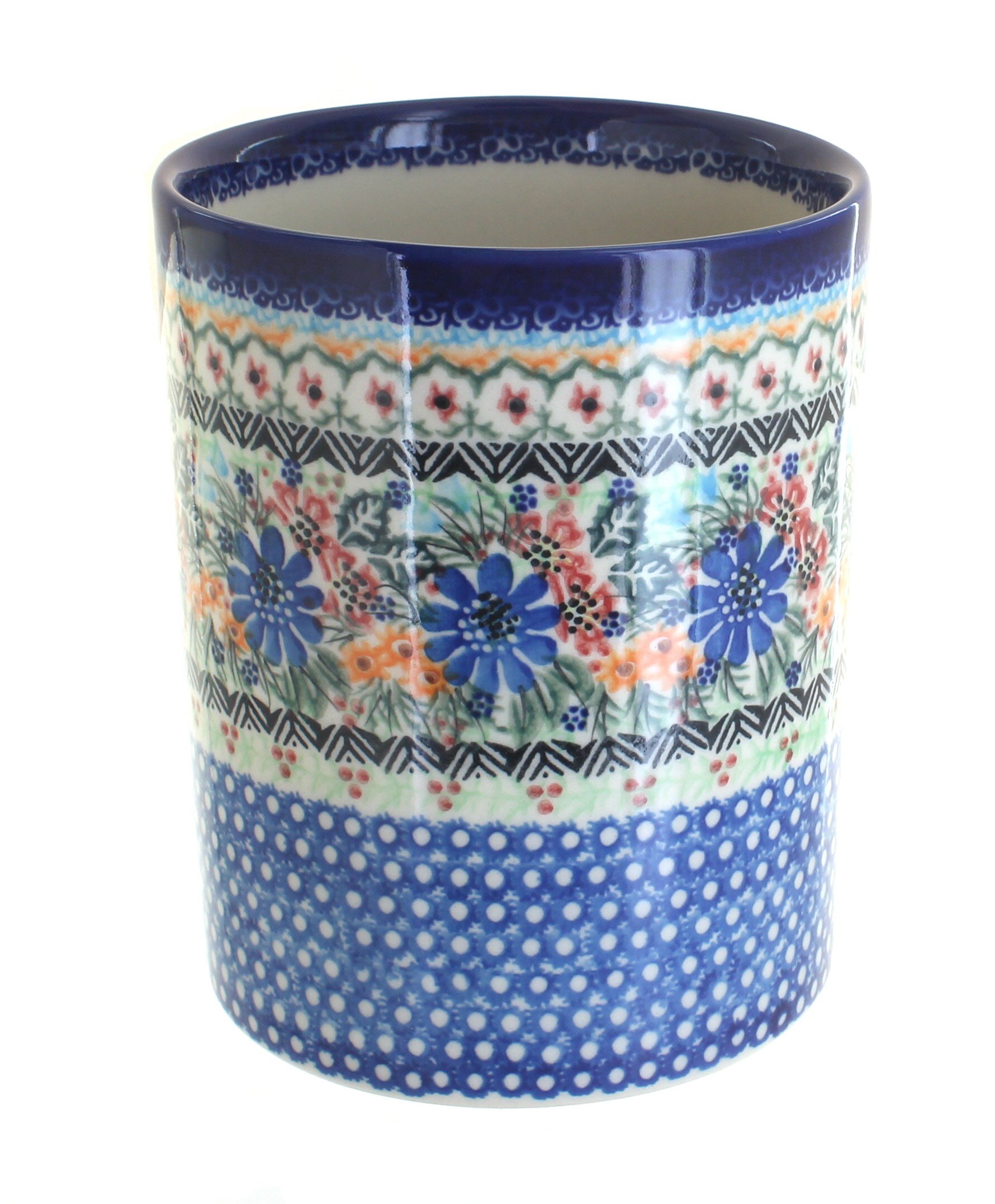 Blue Rose Polish Pottery Ashley Utensil Jar - Handmade Ceramic Kitchen Storage for Spoons, Forks & Cooking Tools - Perfect for Farmhouse, Cottage & Rustic Home Decor