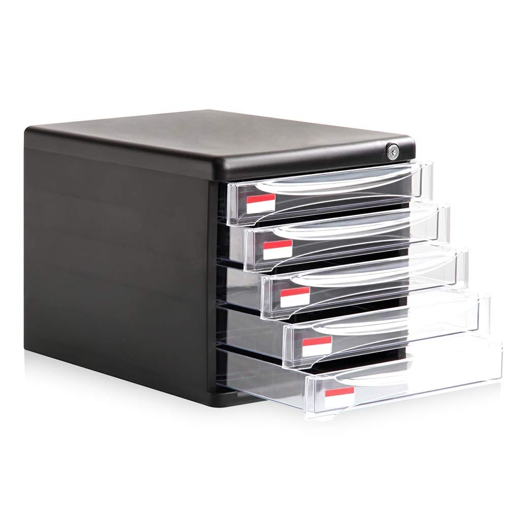 5-Layer Lockable Desktop File Cabinet - Black Office Organizer with Key for Documents, Folders & Supplies (27x36x26cm) | Perfect for Home Office, Study & Workspace Storage
