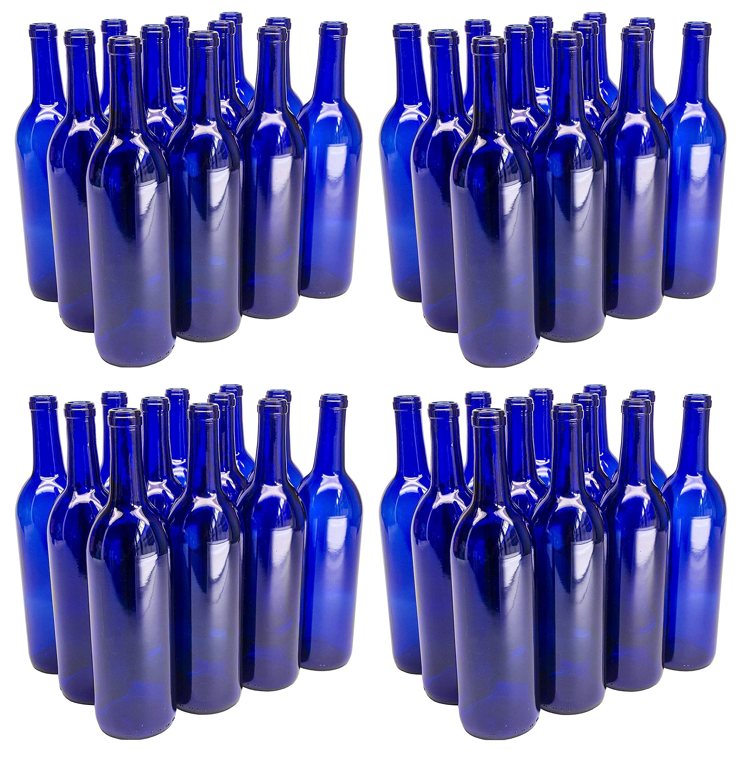 North Mountain Supply 750ml Glass Bordeaux Wine Bottle - Flat-Bottomed Cork Finish - Cobalt Blue - 48 Bottles (4 Cases of 12) - Perfect for Home Brewing, Wine Making & DIY Craft Projects