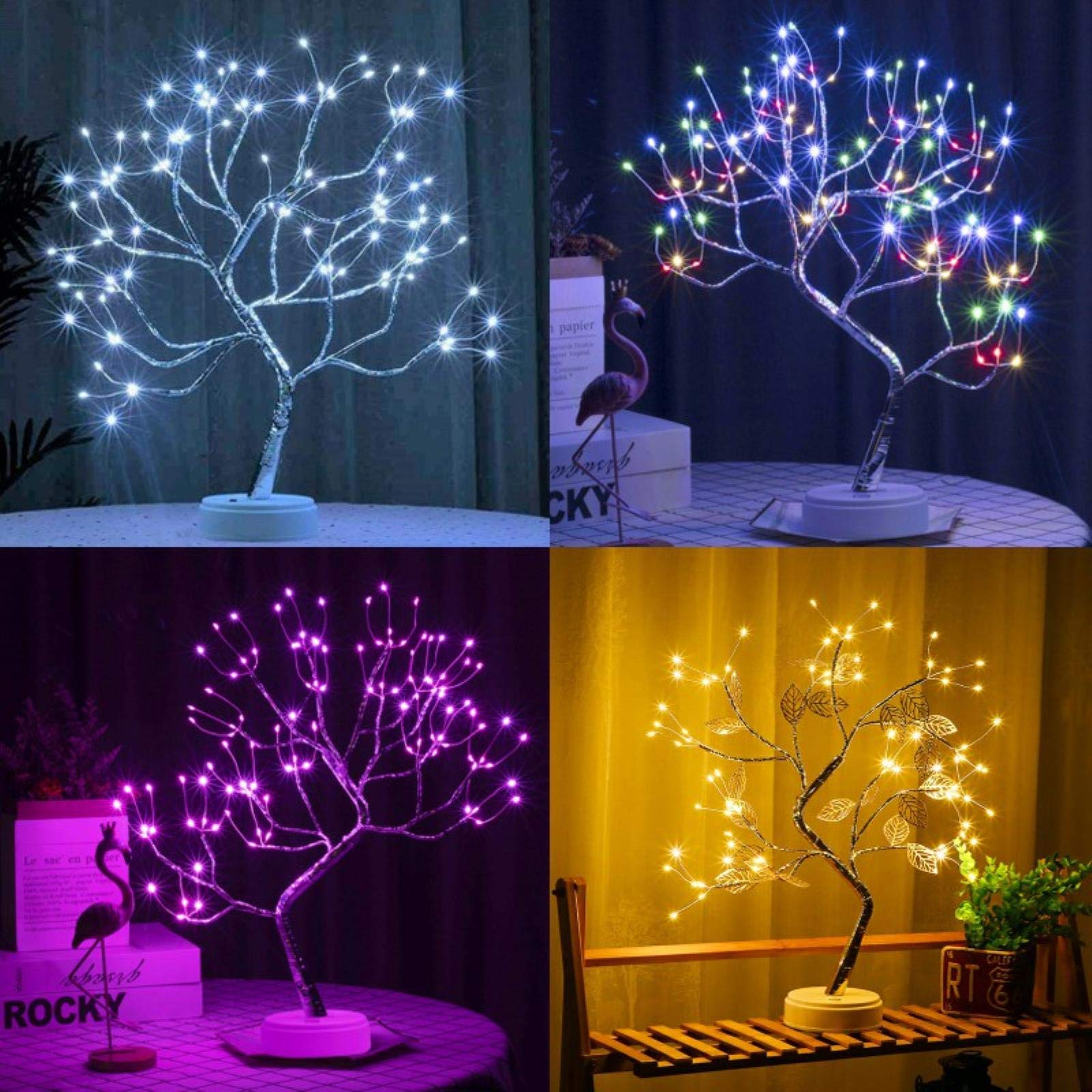 108 LED Copper Wire Fairy Tree Night Light - USB & Battery Powered, Warm White, 45-50cm Height - Perfect for Bedroom, Nursery, Living Room Decor & Holiday Lighting