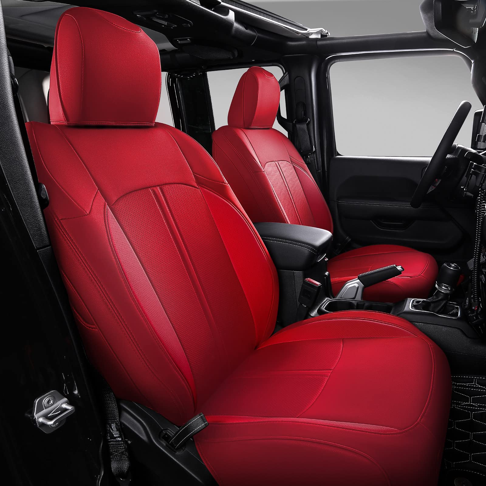 Premium PU Leather Seat Covers for 2018-2022 Jeep Wrangler JL - Front & Back Full Set (4 Door) | Custom Fit Accessories in Red | Perfect for Off-Roading, Daily Commute & Adventure Trips