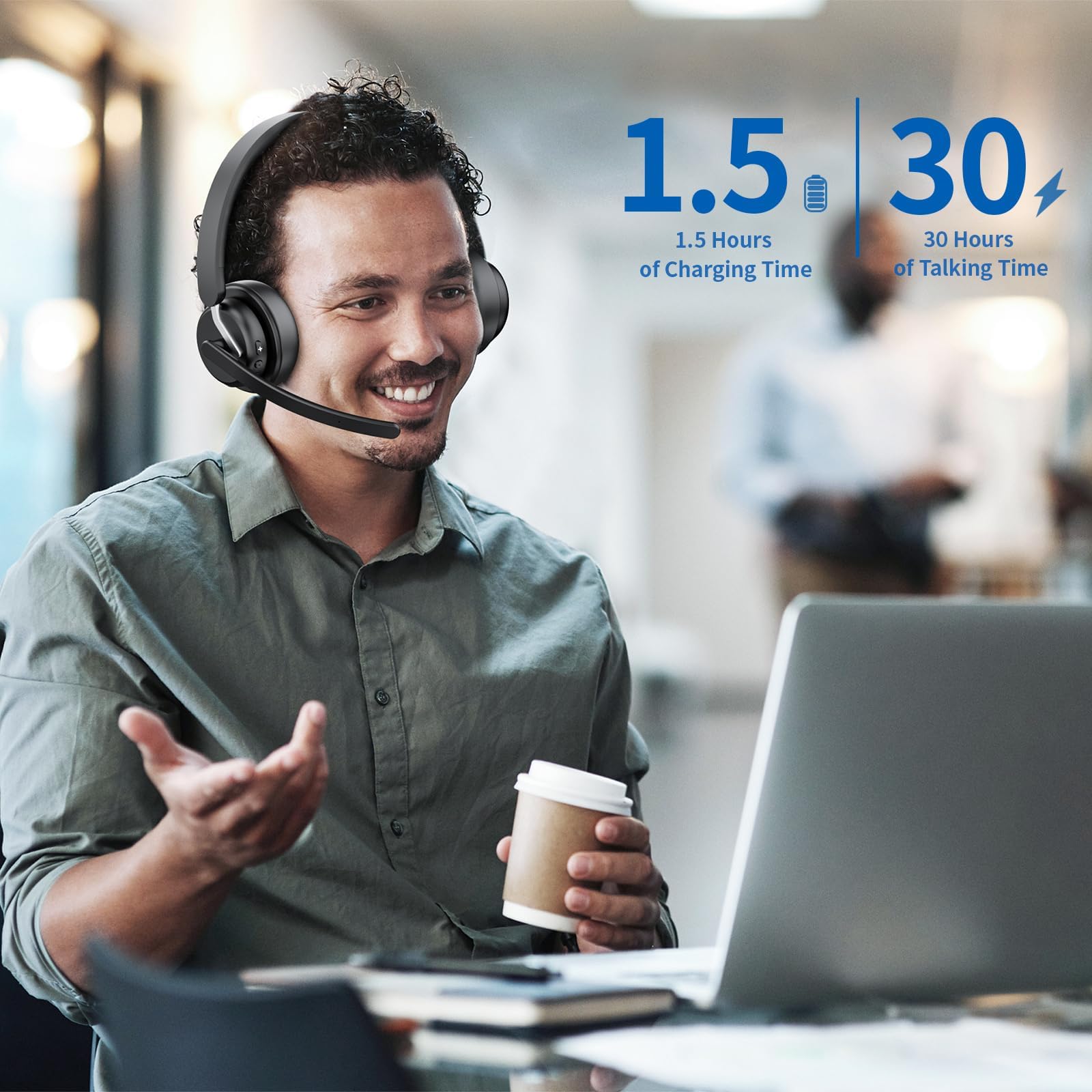 Wireless Headset with Microphone - Bluetooth 5.0 Headphones with AI Noise Cancelling Mic & Charging Dock, 2.4GHz Wireless Headset with USB Receiver for PC/Laptop/Remote Work/Call Center/Zoom Meetings - Perfect for Home Office, Online Classes & Gaming
