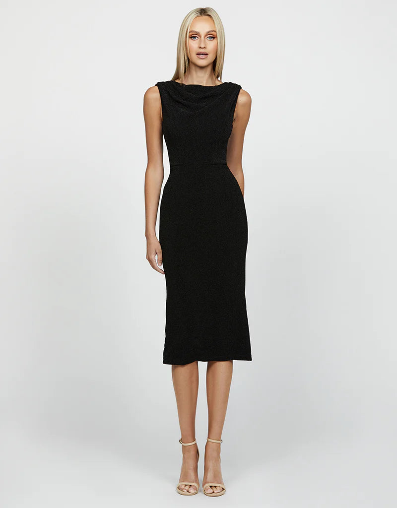 Calypso Cowled Boat Neck Midi Dress - Elegant Women's Knit Sweater Dress for Fall & Winter | Perfect for Office, Date Night & Holiday Parties