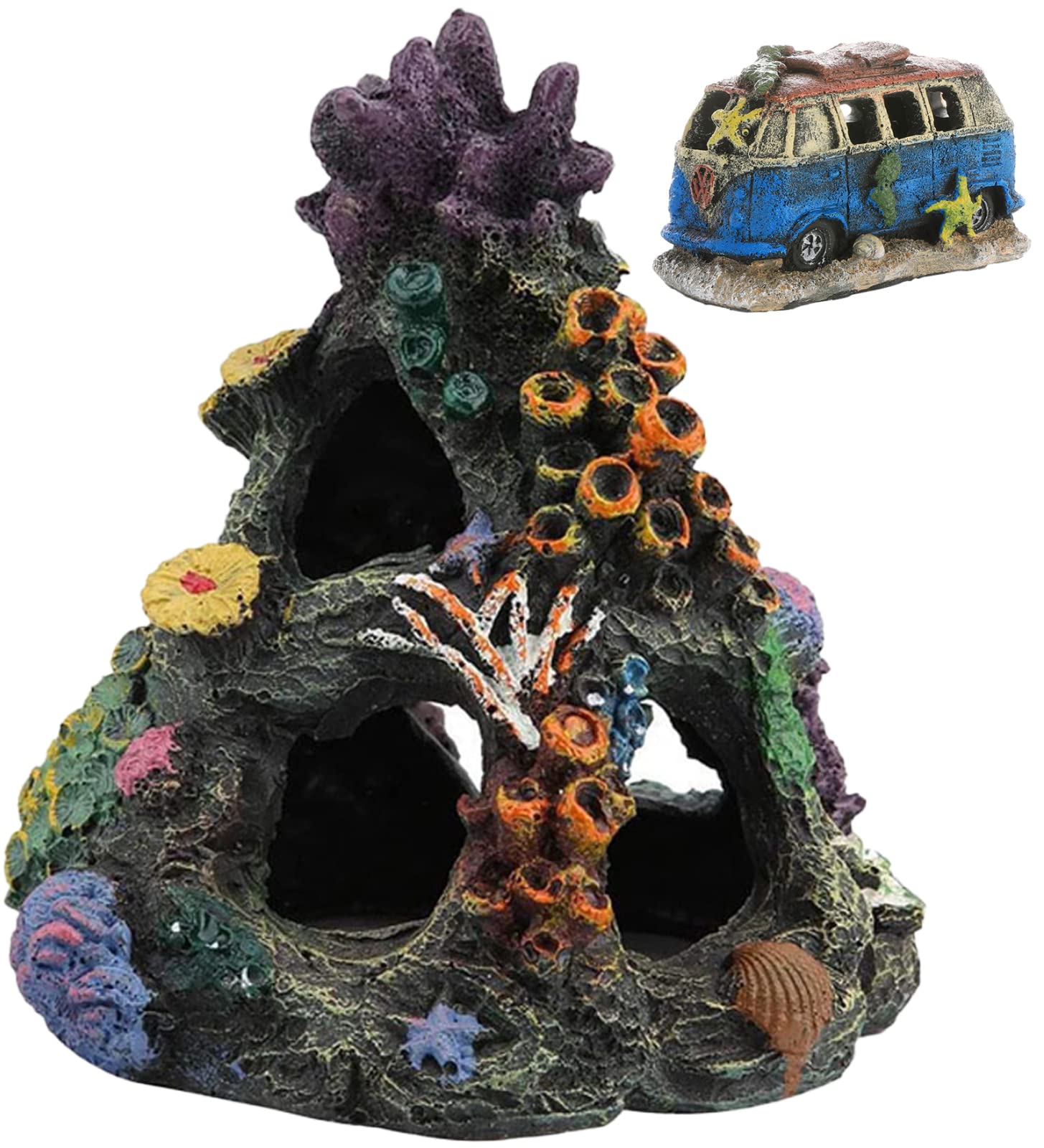Springhall 2-Piece Aquarium Decor Set - Resin Coral Rock Cave for Fish Tanks | Perfect Hiding Spot for Betta Fish | Ideal for Freshwater & Saltwater Aquariums | Enhances Underwater Scenery & Fish Comfort