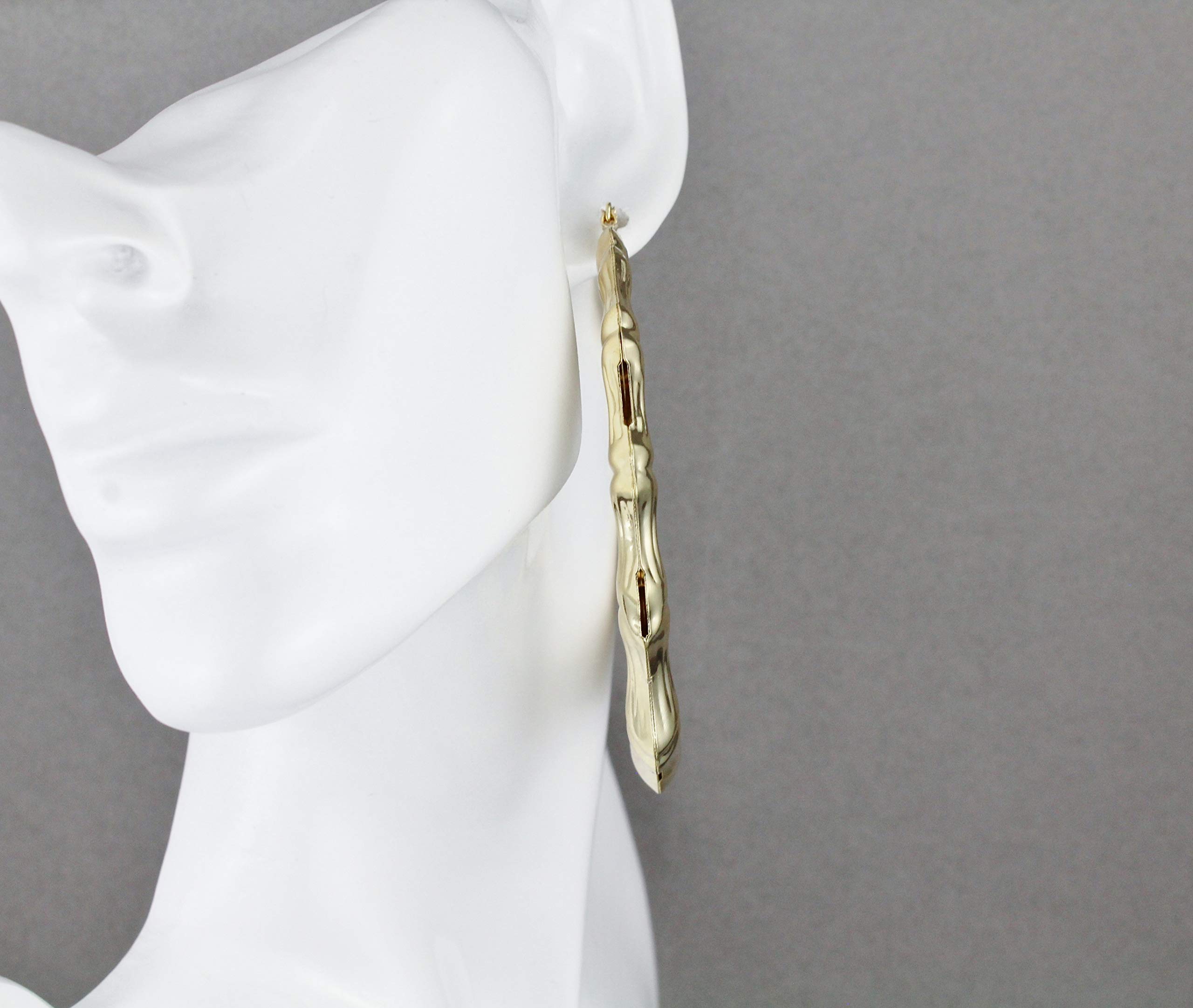 Gold Tone Bamboo Hoop Earrings - 3.25 Inch Large Hollow Metal Door Knocker Hoops for Women | Perfect for Parties, Weddings & Everyday Fashion Accessories