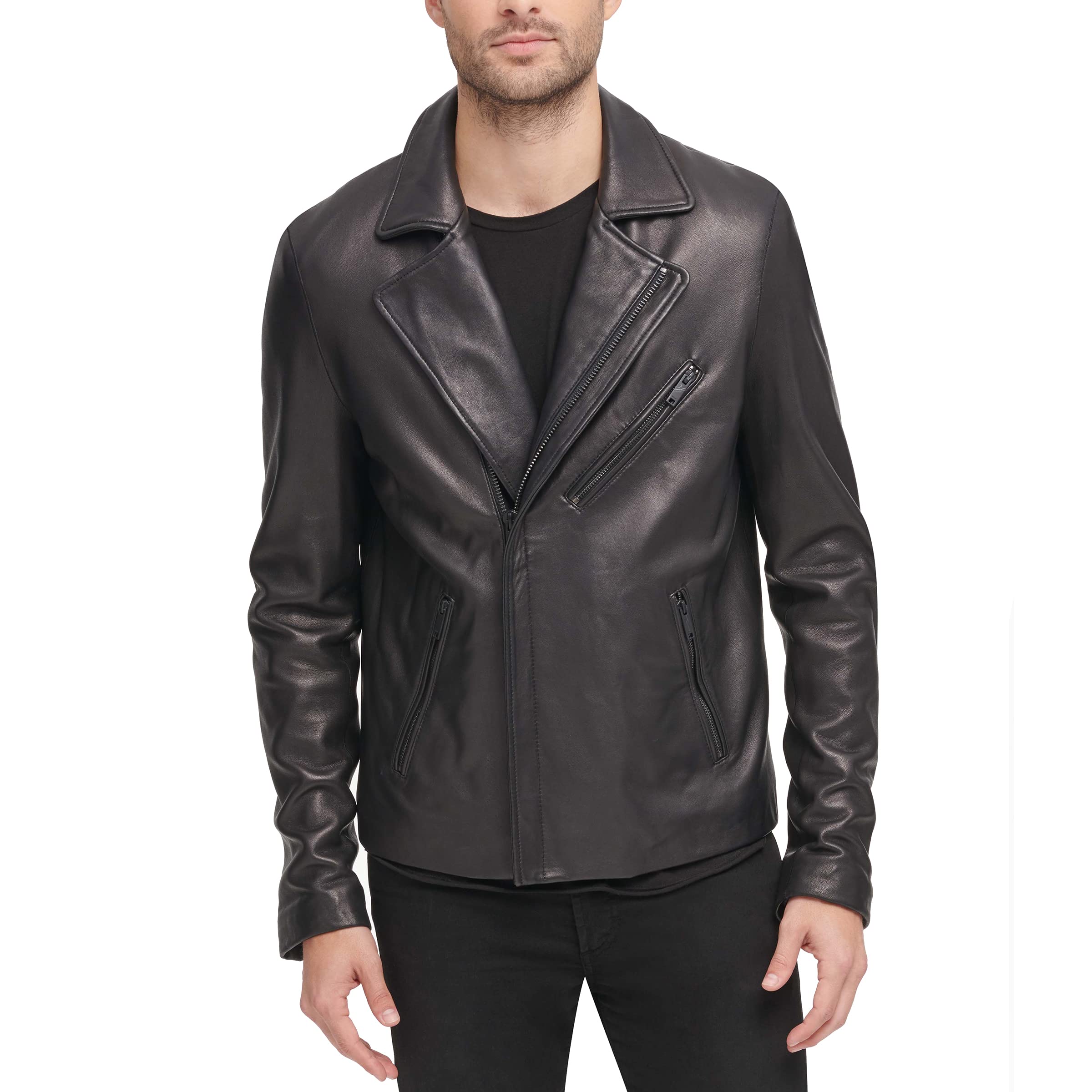 DKNY Men's Genuine Leather Motorcycle Jacket - Biker Style Outerwear for Riding & Fashion | Perfect for Motorcycle Enthusiasts & Urban Streetwear