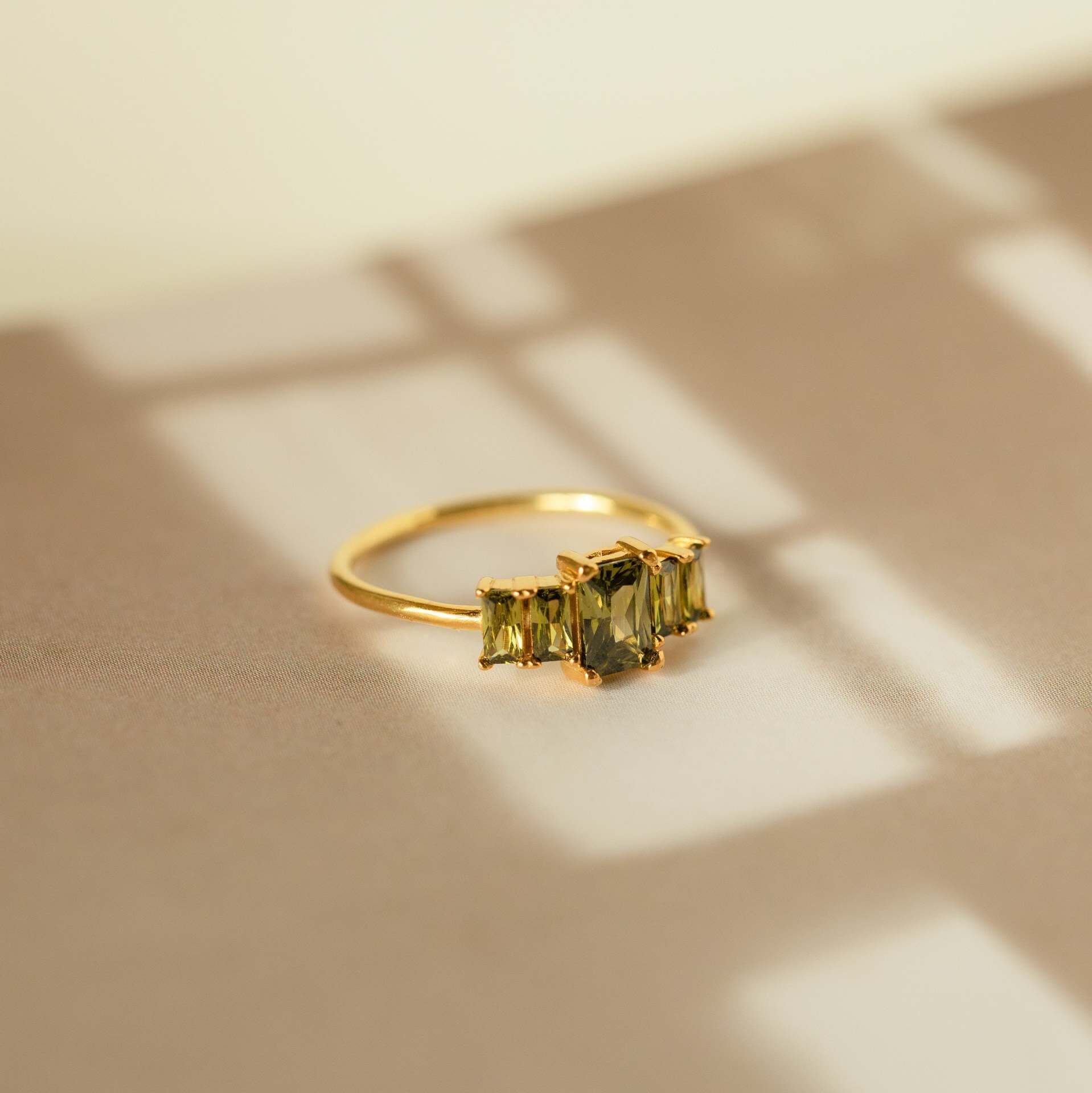 Dainty Baguette Birthstone Row Band Ring | Elegant Stackable Jewelry for Women | Perfect Gift for Birthday, Anniversary & Mother's Day | JPF01