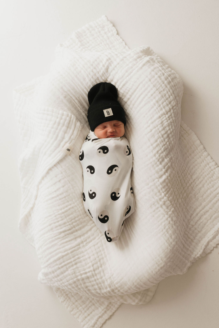 Organic Bamboo Baby Swaddle Blanket - Black & White Yin Yang Design for Newborns | Soft & Breathable for Sleep, Swaddling, and Photo Shoots