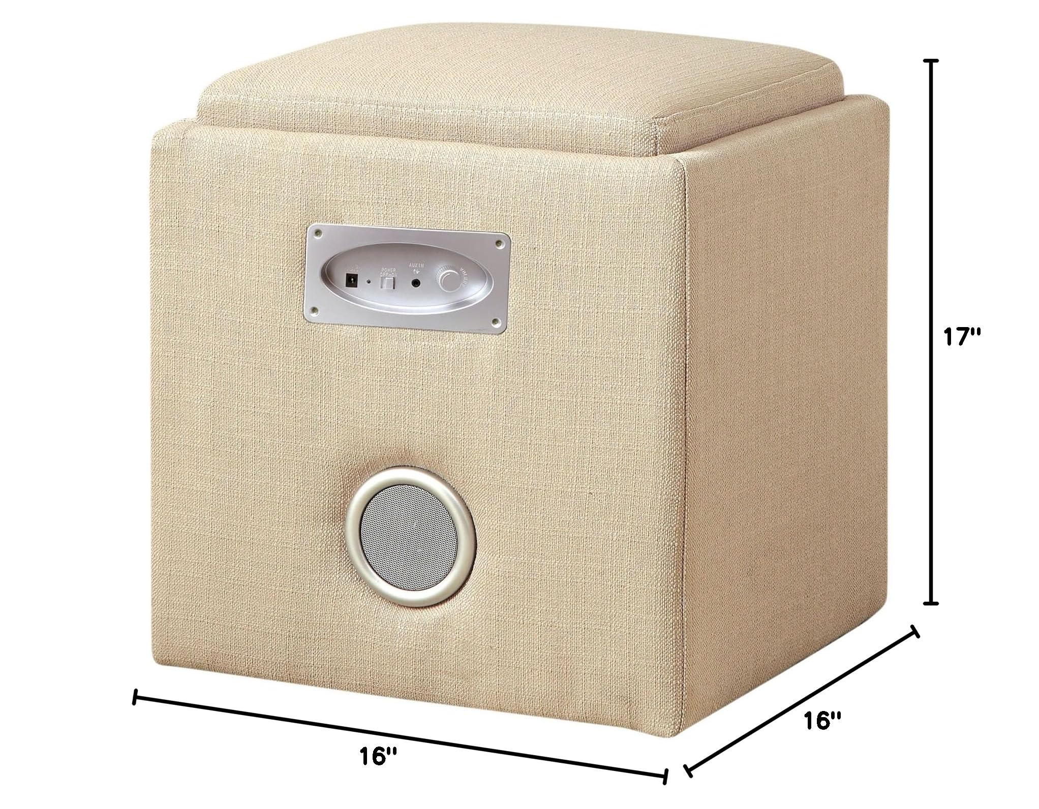 Furniture of America Uptempo Padded Flax Storage Ottoman with Built-in Bluetooth Speaker - Ivory | Modern Living Room Furniture with Hidden Storage & Wireless Audio | Perfect for Home Theater, Bedroom & Small Space Organization