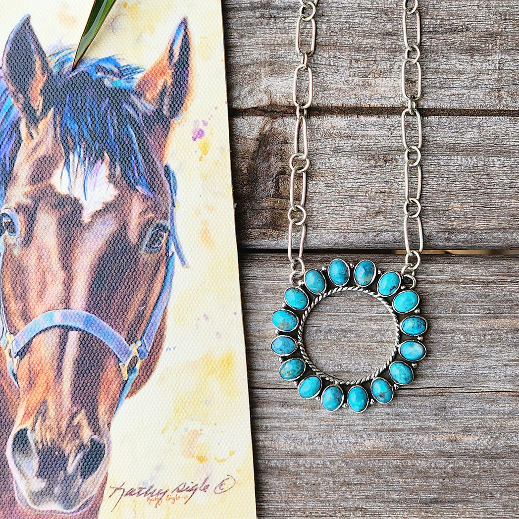 Showlo Kingman Turquoise Eternity Circle Necklace - Genuine Natural Stone Jewelry for Women, Boho Chic Layered Pendant | Perfect for Everyday Wear, Gift Giving & Special Occasions