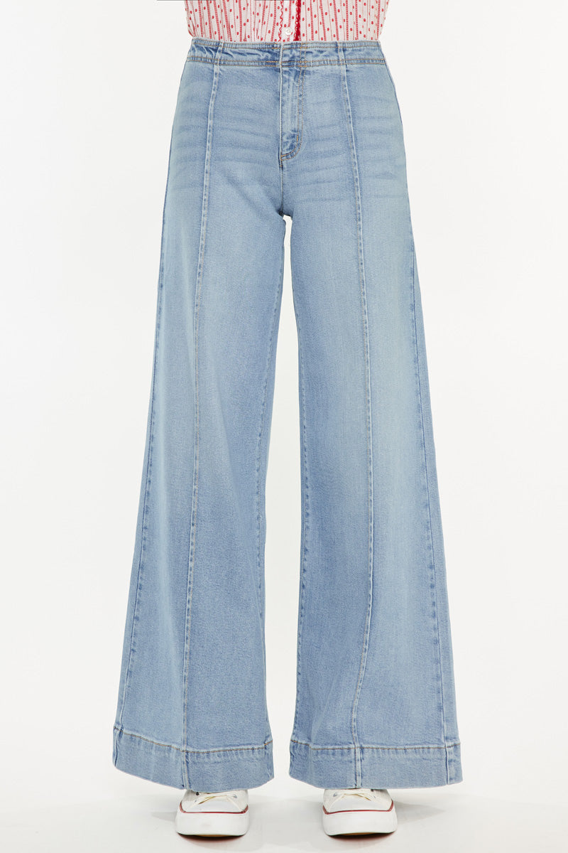 Deena High Rise Wide Leg Jeans for Women - Stretchy Comfort Denim Pants with Flared Fit - Perfect for Casual Outings, Work & Date Nights
