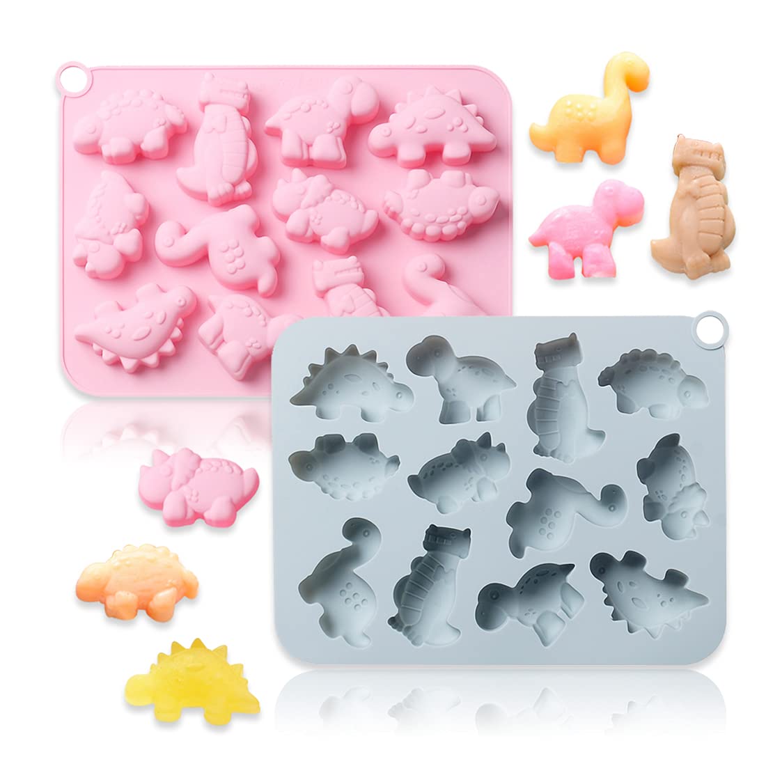 2Pcs Cute Dinosaur Silicone Cake Molds - 3D Dino Chocolate & Gummy Mold Tray with 12 Cavities - Perfect for Baking, Candy Making, Cupcake Decorating and DIY Handmade Soap - Fun Kids Birthday Party & Baking Activity Supplies