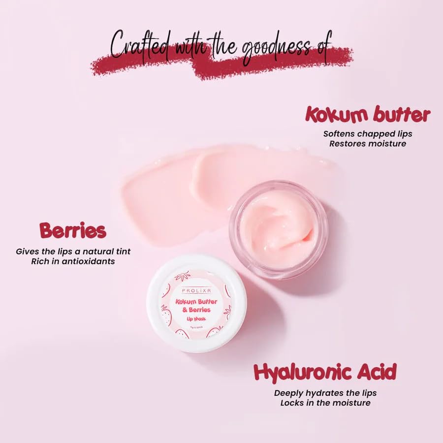 Prolixr Kokum Butter & Berry Overnight Lip Mask - Repair Chapped, Dry & Pigmented Lips - Deep Hydration for All Skin Types - Cruelty Free - Pack of 2 - Perfect for Nighttime Lip Care & Winter Lip Treatment