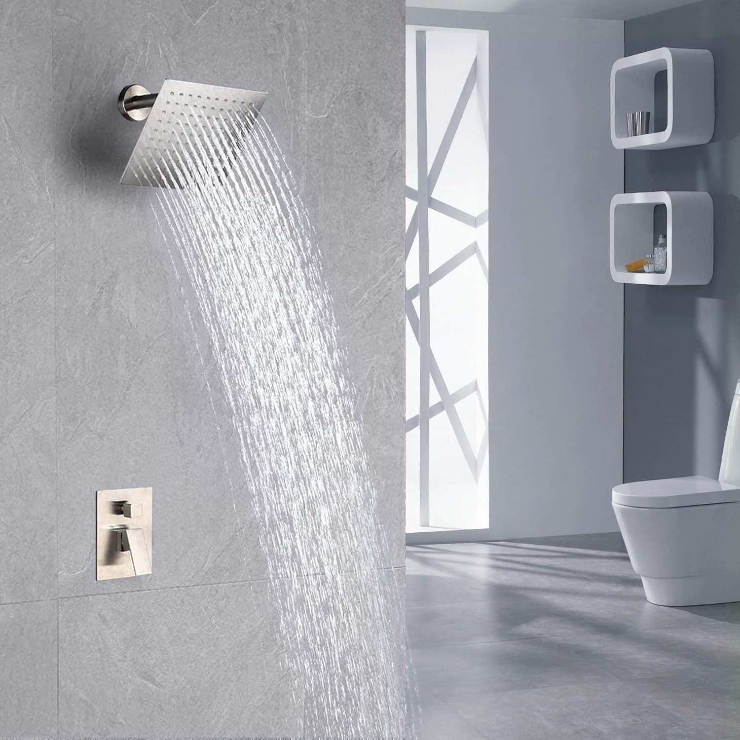 Voolan 8 Inch High Pressure Rain Shower Head with 6 Inch Shower Arm and Flange, 304 Stainless Steel Water Saving Showerhead for Relaxing Spa-Like Experience - Perfect for Bathroom, Master Suite and Low Water Pressure Homes