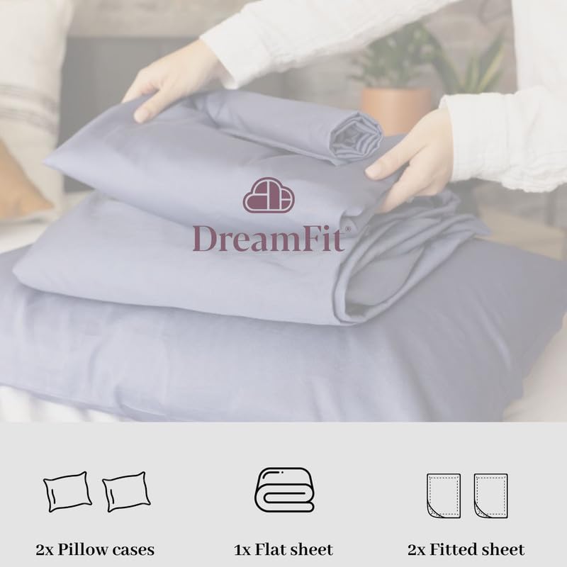 DreamFit DreamCool 100% Pima Cotton Sheets Set with Elastic Corner Straps - 20 Inch Deep Pocket, Made in USA, Luxury Bedding for Adjustable Beds - Split King Size, Ivory - Perfect for Hot Sleepers & Allergy Sufferers