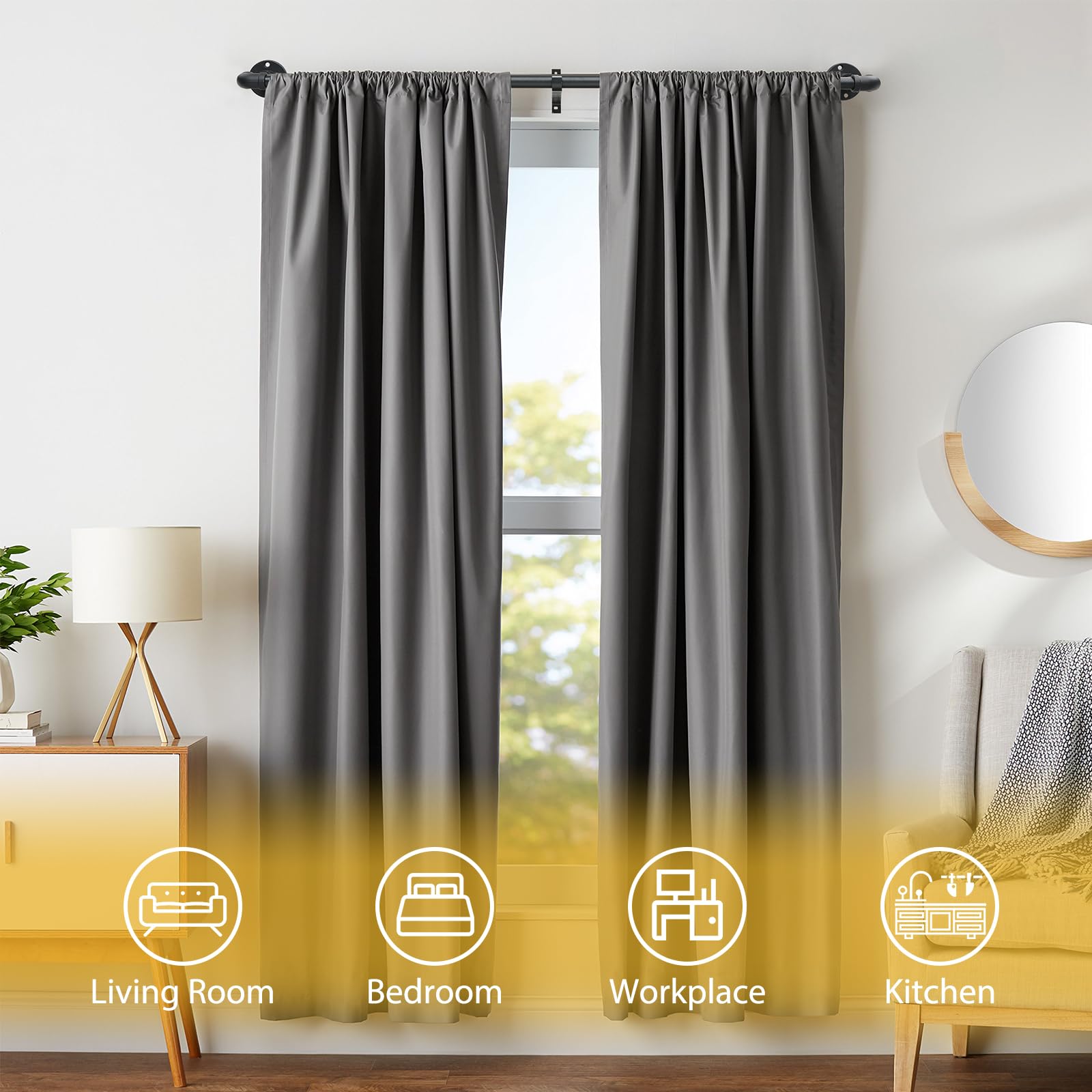 28 to 48 Inch Heavy Duty Double Curtain Rod Set - 1 Inch Industrial Strength Adjustable Telescoping Blackout Rods for Windows (Black) | Perfect for Living Room, Bedroom & Outdoor Use