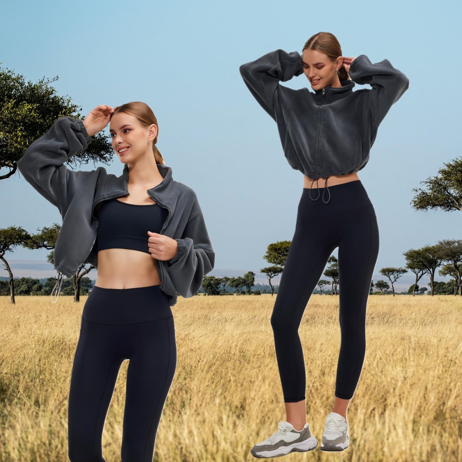 Women's Winter Fleece Sherpa Cropped Bomber Jacket - Oversized Cozy Sweatshirt for Cold Weather - Perfect for Casual Outfits, Streetwear & Outdoor Activities
