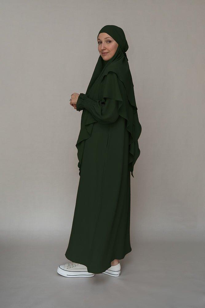 Army Green Two-Layer Khimar Niqab - Modest Islamic Hijab for Women - Perfect for Prayer, Daily Wear & Special Occasions