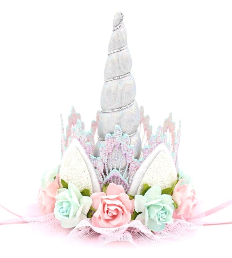 Unicorn Flower Lace Crown Headband - Sparkly Princess Tiara for Girls Birthday Party, Cosplay & Photo Props | Unicrown