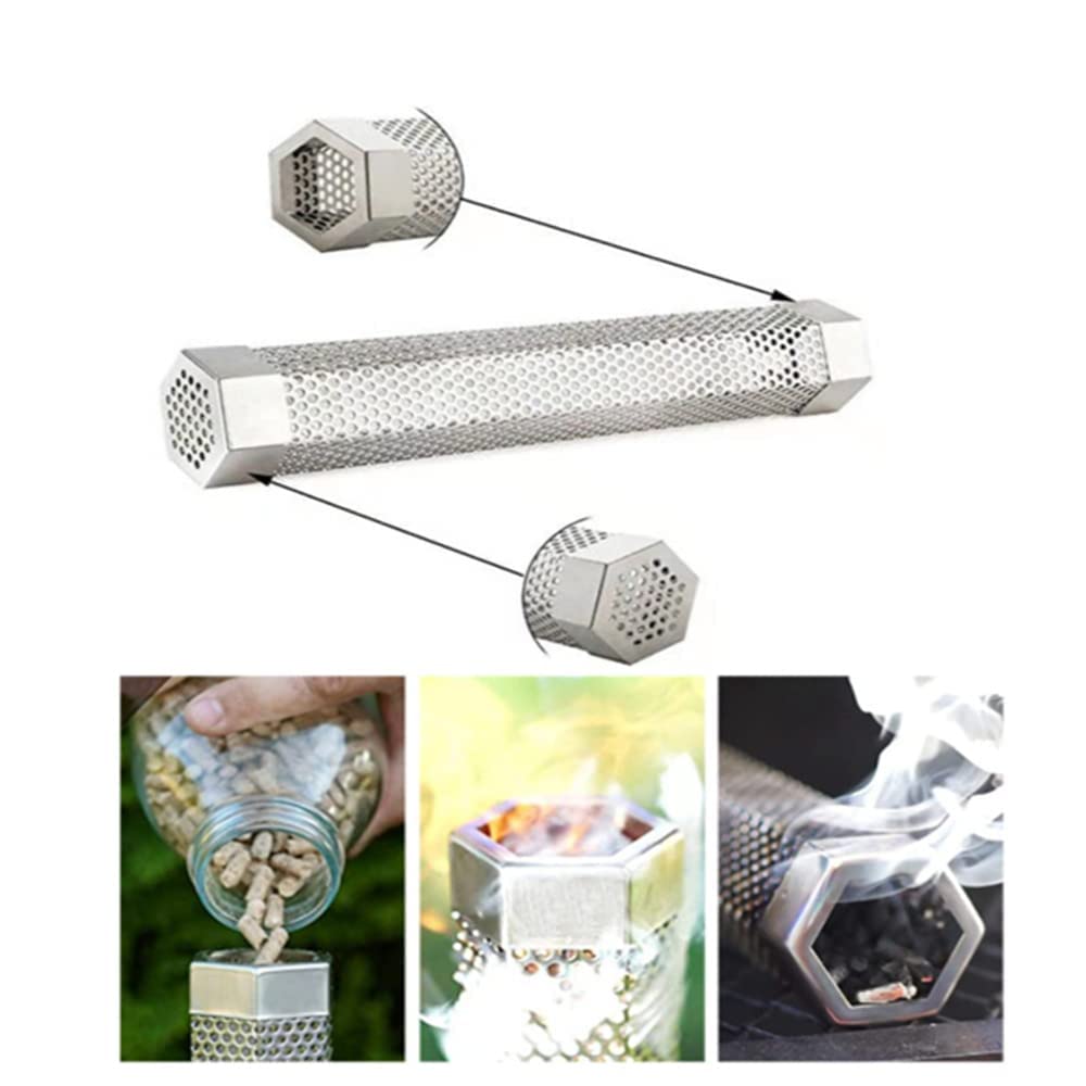 Stainless Steel Hexagon Smoker Tube for Charcoal & Electric BBQ - 12 Inch Cold & Hot Smoking for Meat, Vegetables - Perfect for Backyard Grilling, Camping & Outdoor Cooking