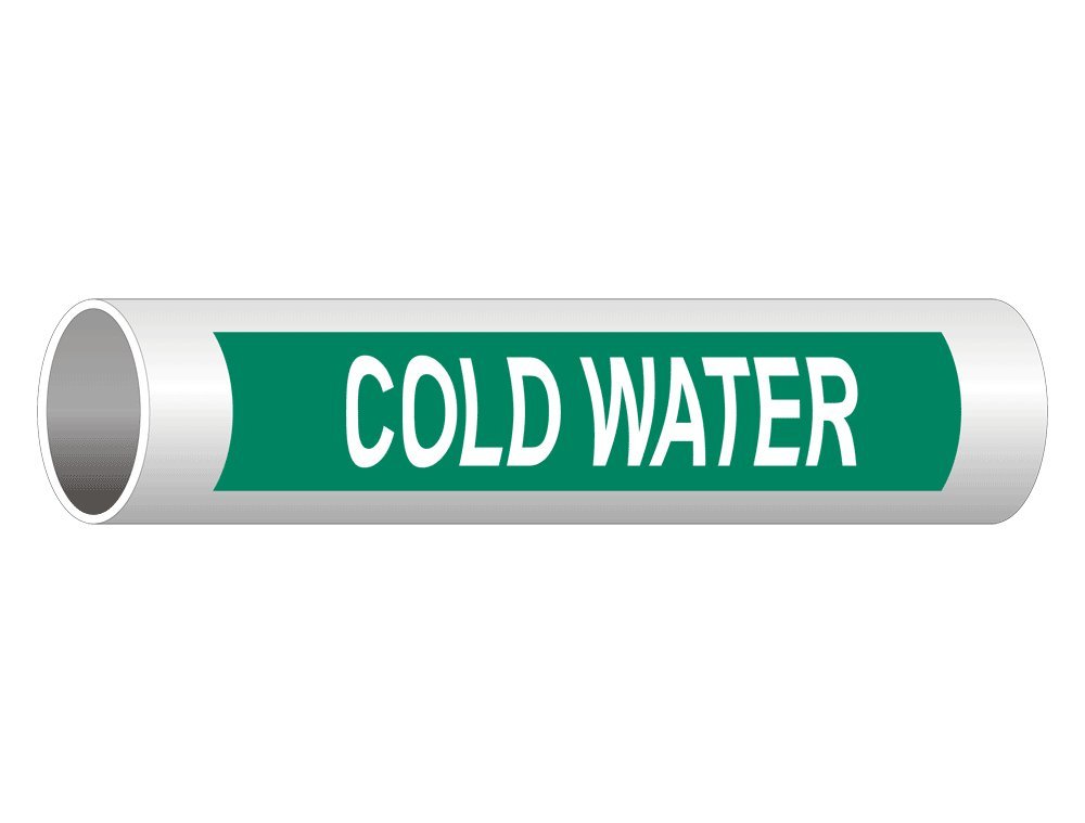 Cold Water Pipe Label Decal - 8x2 Inch 5-Pack Vinyl Pipe Markers with White Text on Green Background | OSHA Compliant for Industrial, Commercial & Plumbing Safety