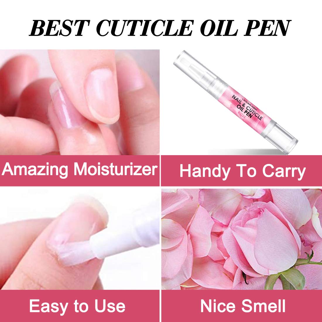 Lagunamoon Moisturizing Nail & Cuticle Oil Pen with Jojoba Seed Oil - Rose Scented Hand & Nail Treatment (5ml) - Perfect for Dry Cuticles, Nail Care & At-Home Manicures