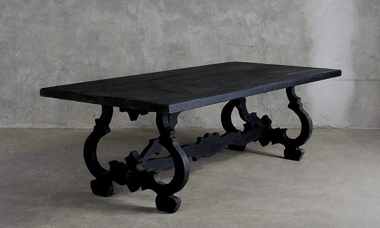 Hand Carved Rectangle Pedestal Dining Table with Scroll Legs - Solid Wood Farmhouse Dining Table in Natural Finish for Kitchen, Dining Room & Home Decor