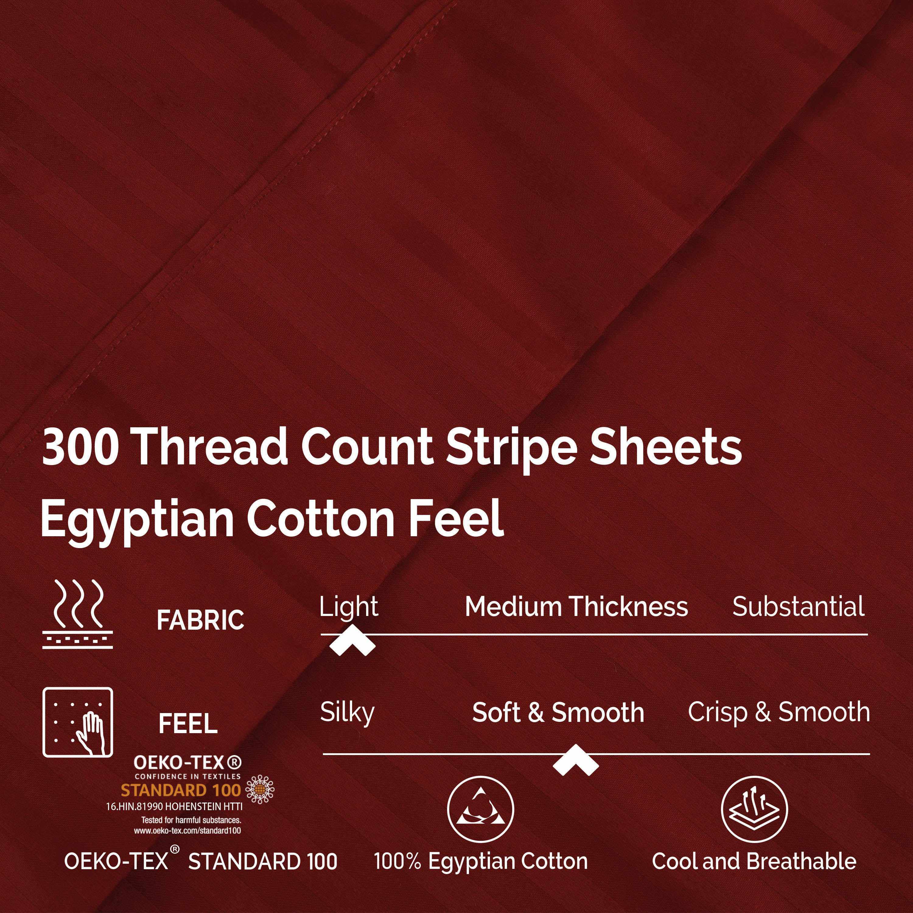 Premium Egyptian Cotton 300 Thread Count Sheet Set - Deep Pocket Fitted, Flat & Pillowcases - Soft Luxury Bedding for Master Bedroom or Guest Room