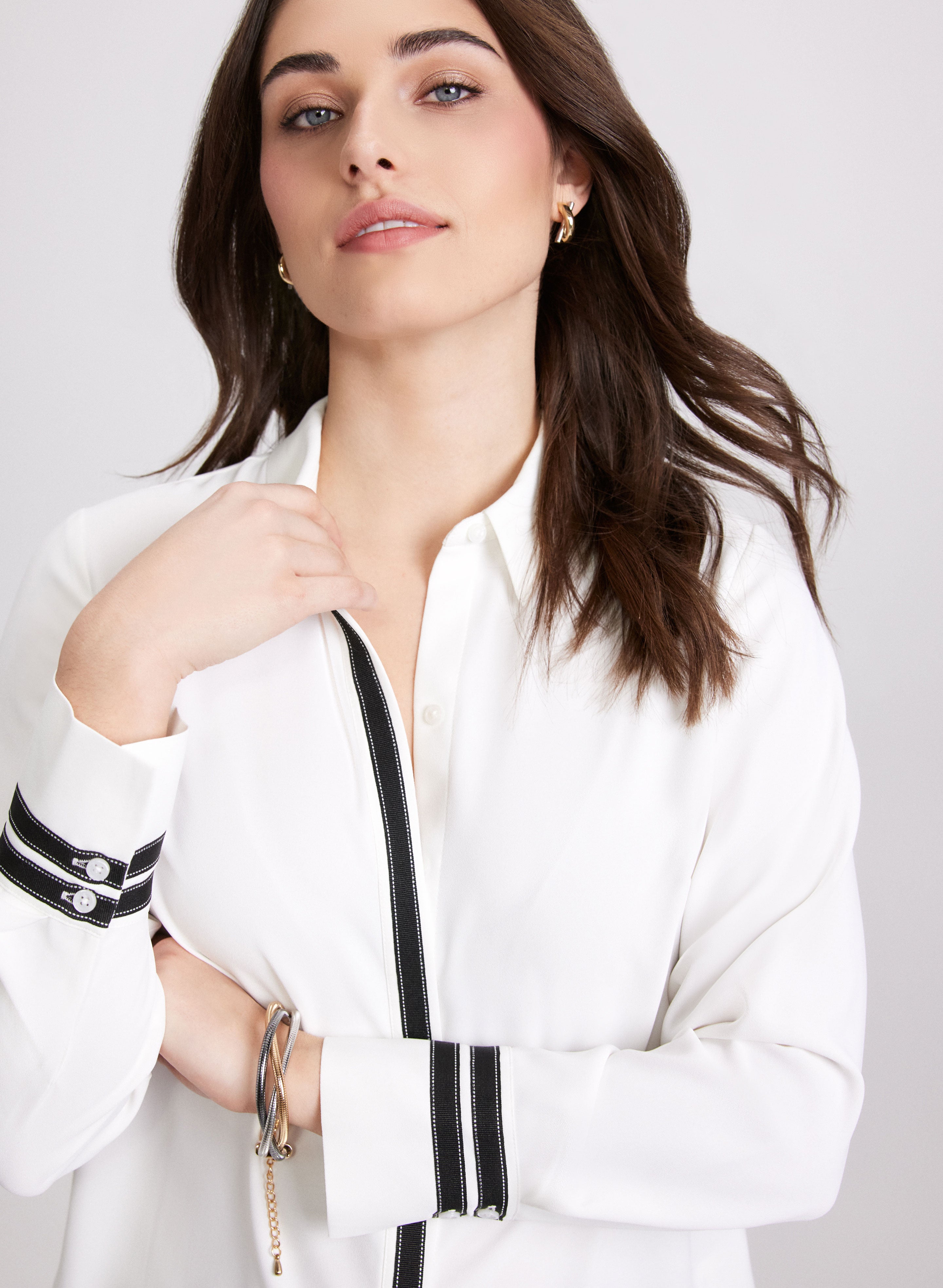 Stylish Contrast Button Down Blouse for Women - Elegant Office & Casual Wear | Perfect for Work, Dates & Everyday Outfits