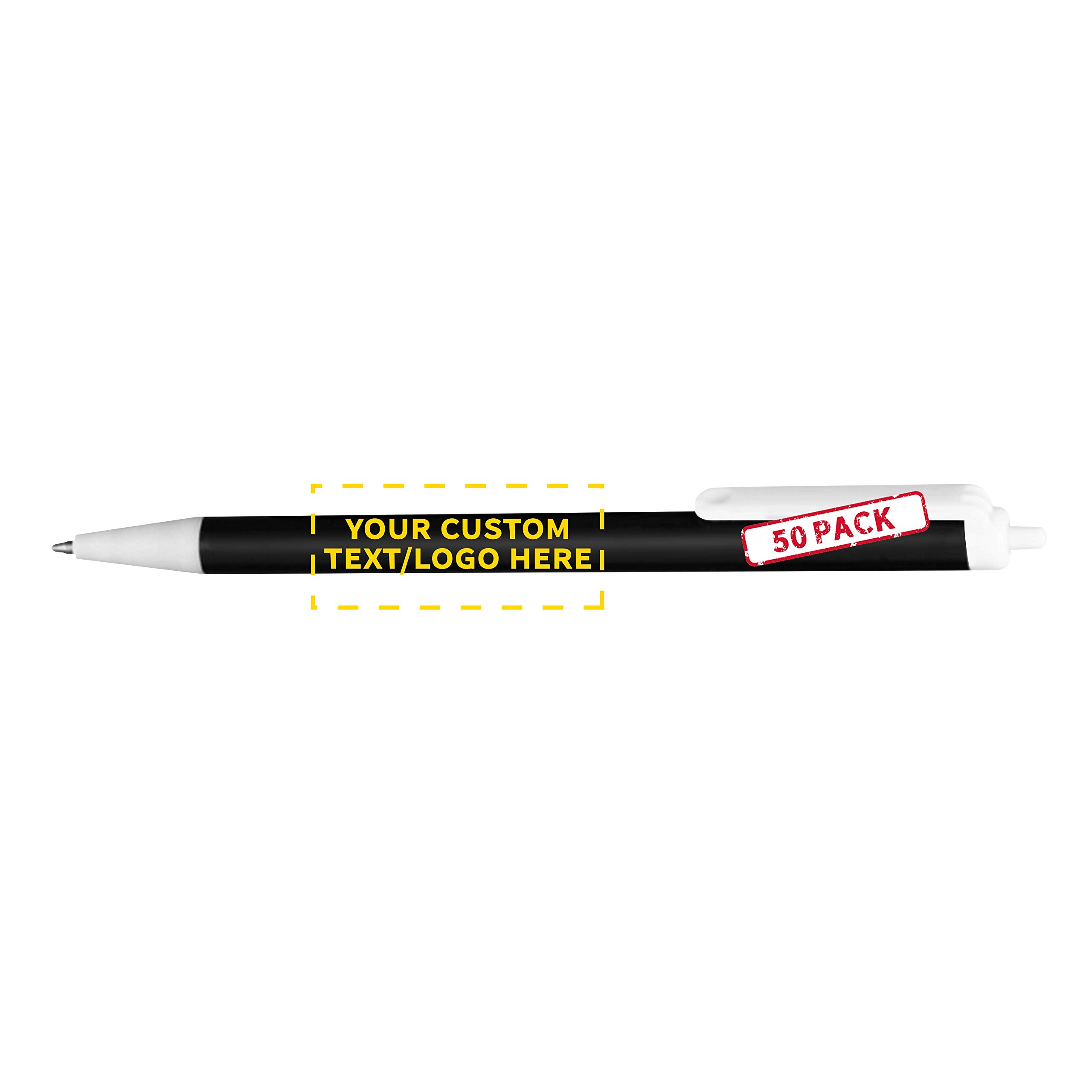 50 Pack Retractable Pens with Custom Text & Logo - Slim Barrel Black Ink Pens for Office, School, Business Promotions - Bulk Promotional Pens for Corporate Gifts, Events & Branding