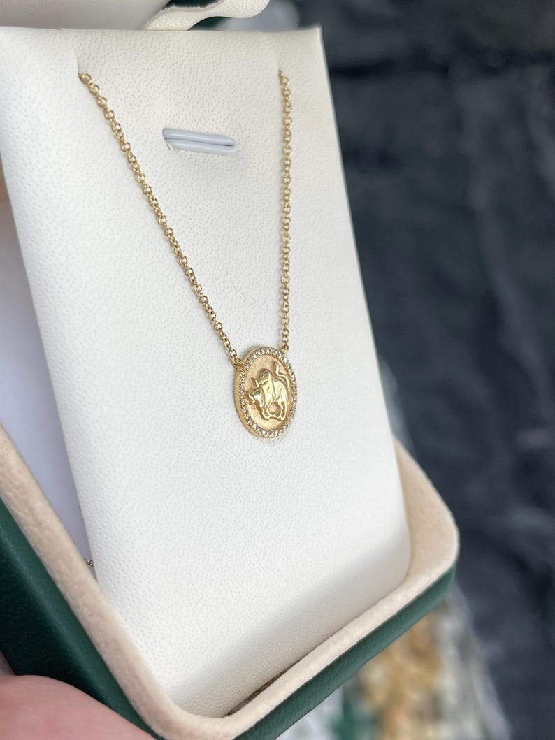 14K Gold Taurus Zodiac Diamond Pendant Necklace for Women - Elegant Birthday Gift for Taurus, Valentine's Day Jewelry Present