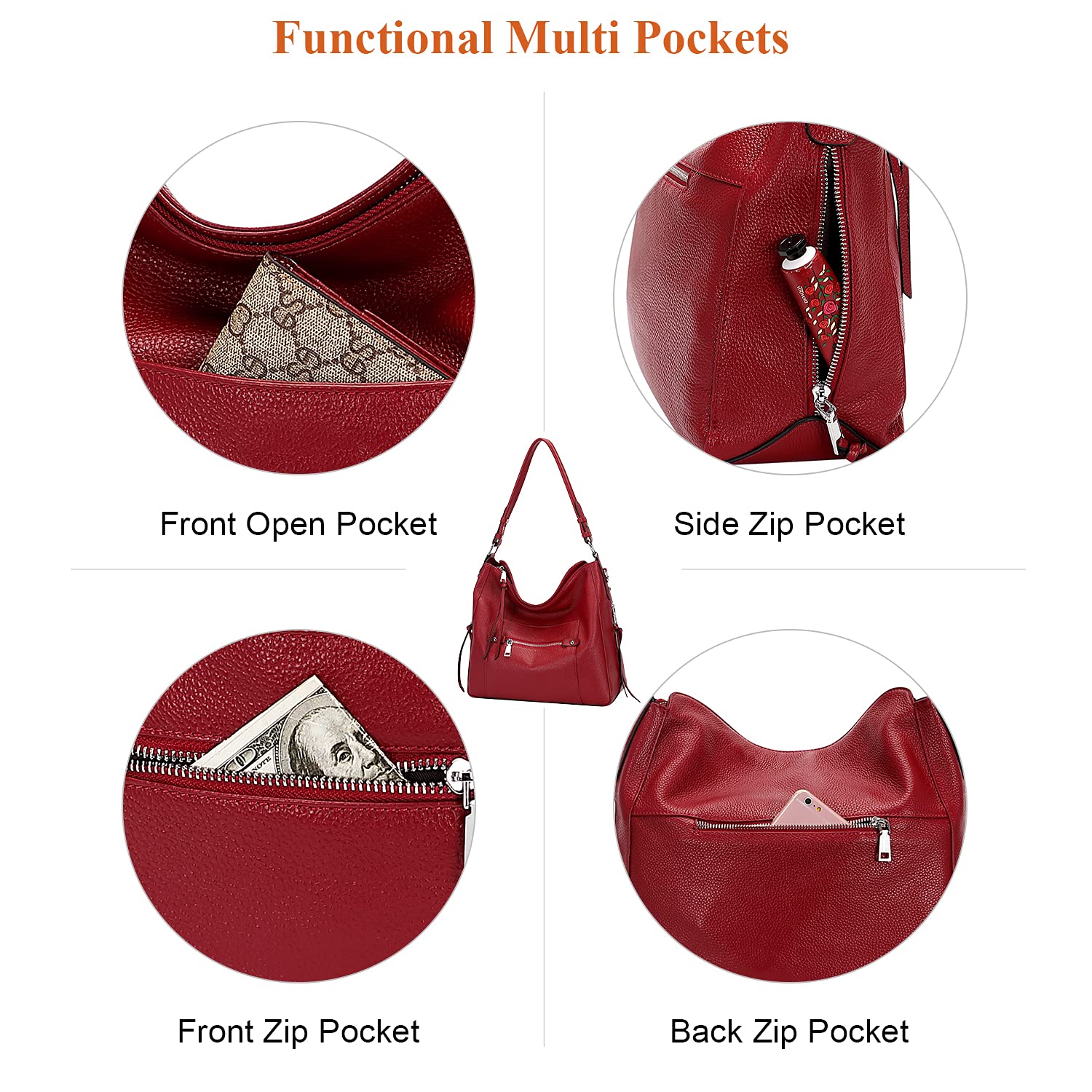 Genuine Leather Hobo Handbag for Women - Crossbody Purse for Daily Use