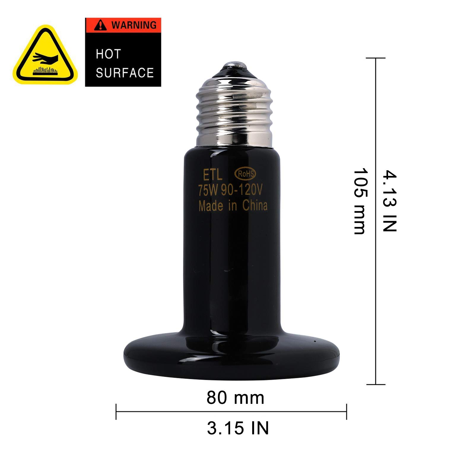OMAYKEY 2-Pack 75W Ceramic Heat Emitter Bulbs with Digital Thermometer - Infrared Reptile Heat Lamp for Lizards, Turtles, Snakes, Amphibians & Chicken Coops - No Light Emission, Safe for Night Use - Perfect for Terrariums, Aquariums & Brooder Boxes
