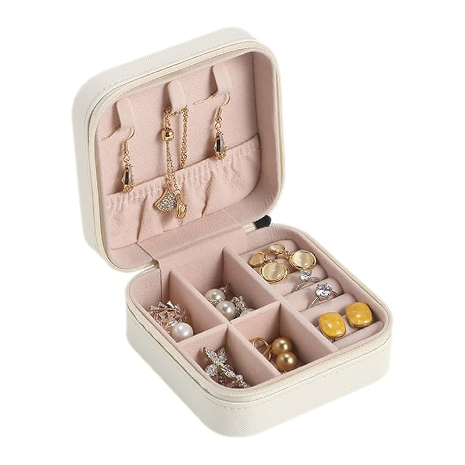 PU Leather Jewelry Box - Double Layer Travel Organizer for Necklaces, Rings & Small Accessories | Compact 10x10x5cm Storage Case for Women & Girls | Perfect Gift for Travel, Home & Daily Use (White)