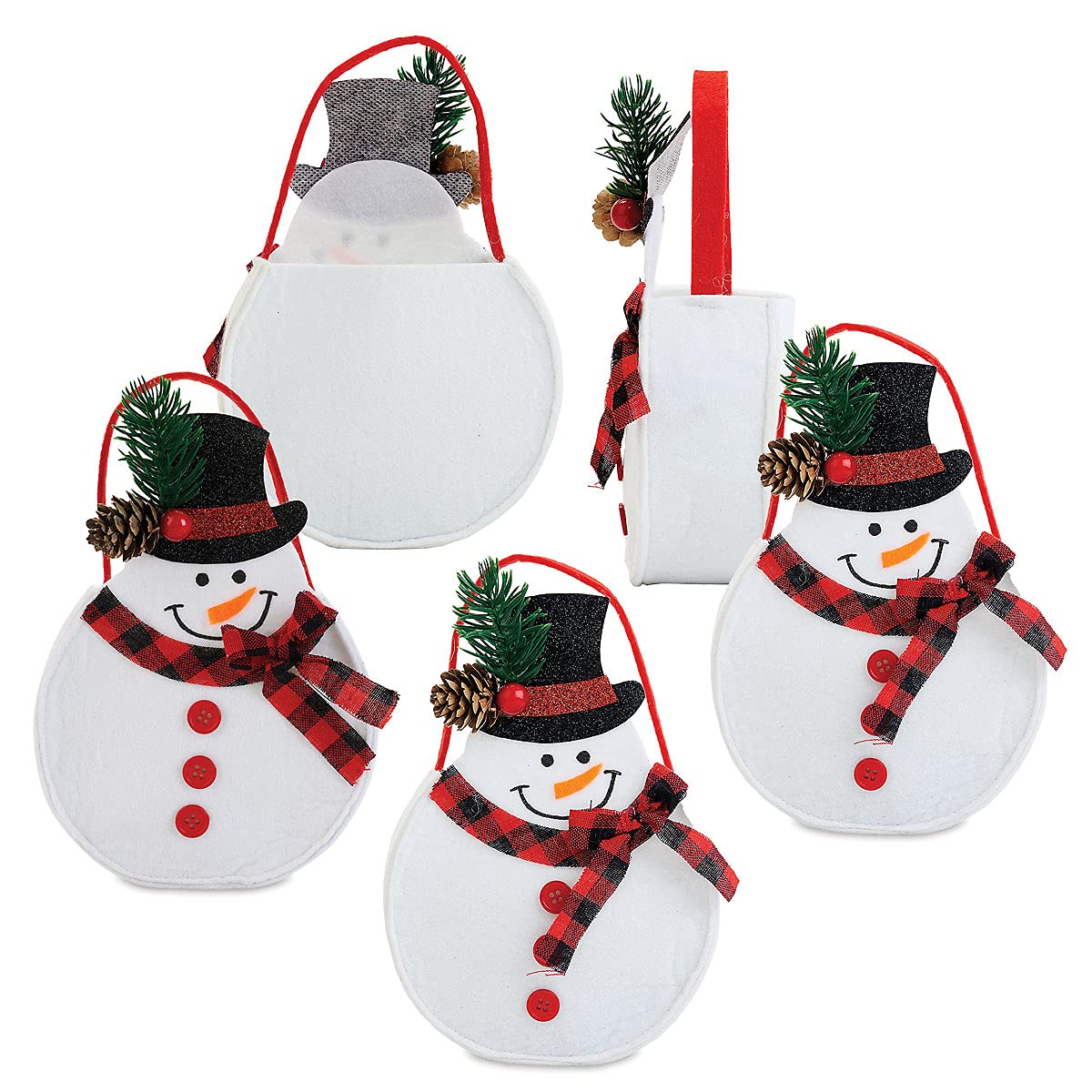 Snowman Joy Christmas Felt Treat Bags - Set of 5 Reusable Small Gift Favor Bags (5