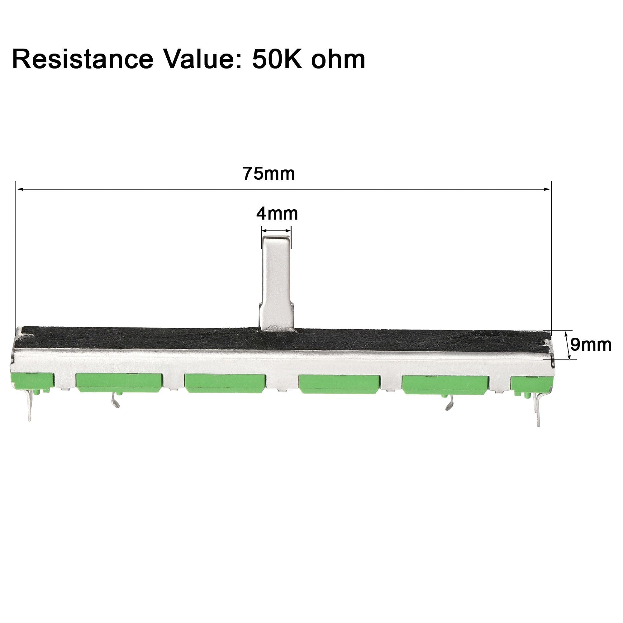 UXCELL A50K Ohm 75mm Straight Slide Potentiometer - Dual Channel Variable Resistor for Audio Mixers & DJ Controllers (5-Pack) - Perfect for Volume Control, Lighting Dimmers & DIY Electronics Projects