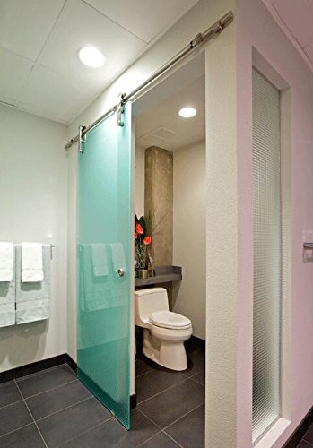 8FT Stainless Steel Glass Sliding Barn Door Kit - Easy Mount Interior Partition for Office, Bedroom & Closet - DIYHD Smooth Gliding Track System for Modern Spaces