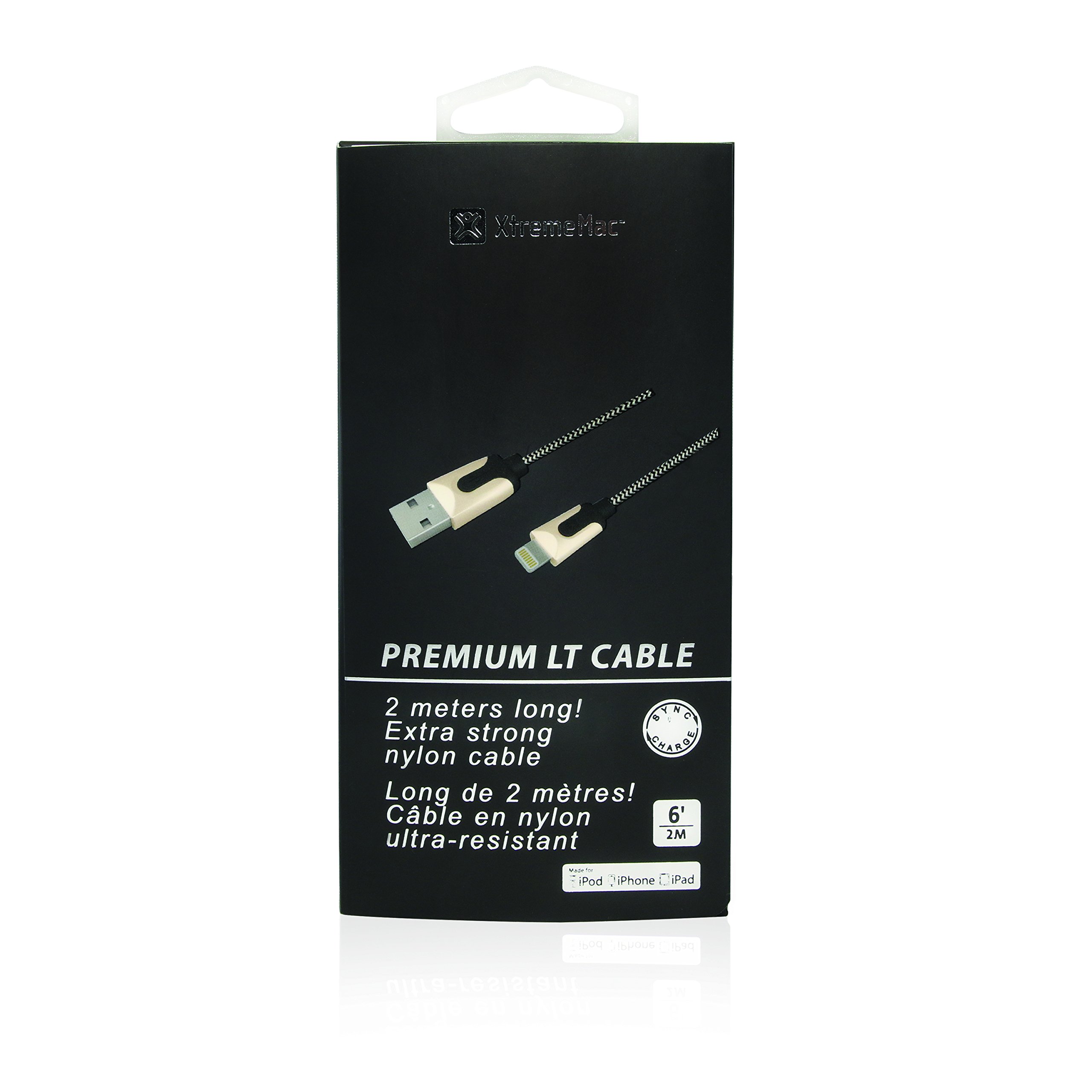 XtremeMac 2m Premium Lightning to USB Cable for iPhone - Silver | Fast Charging & Sync | Perfect for Home, Office & Travel