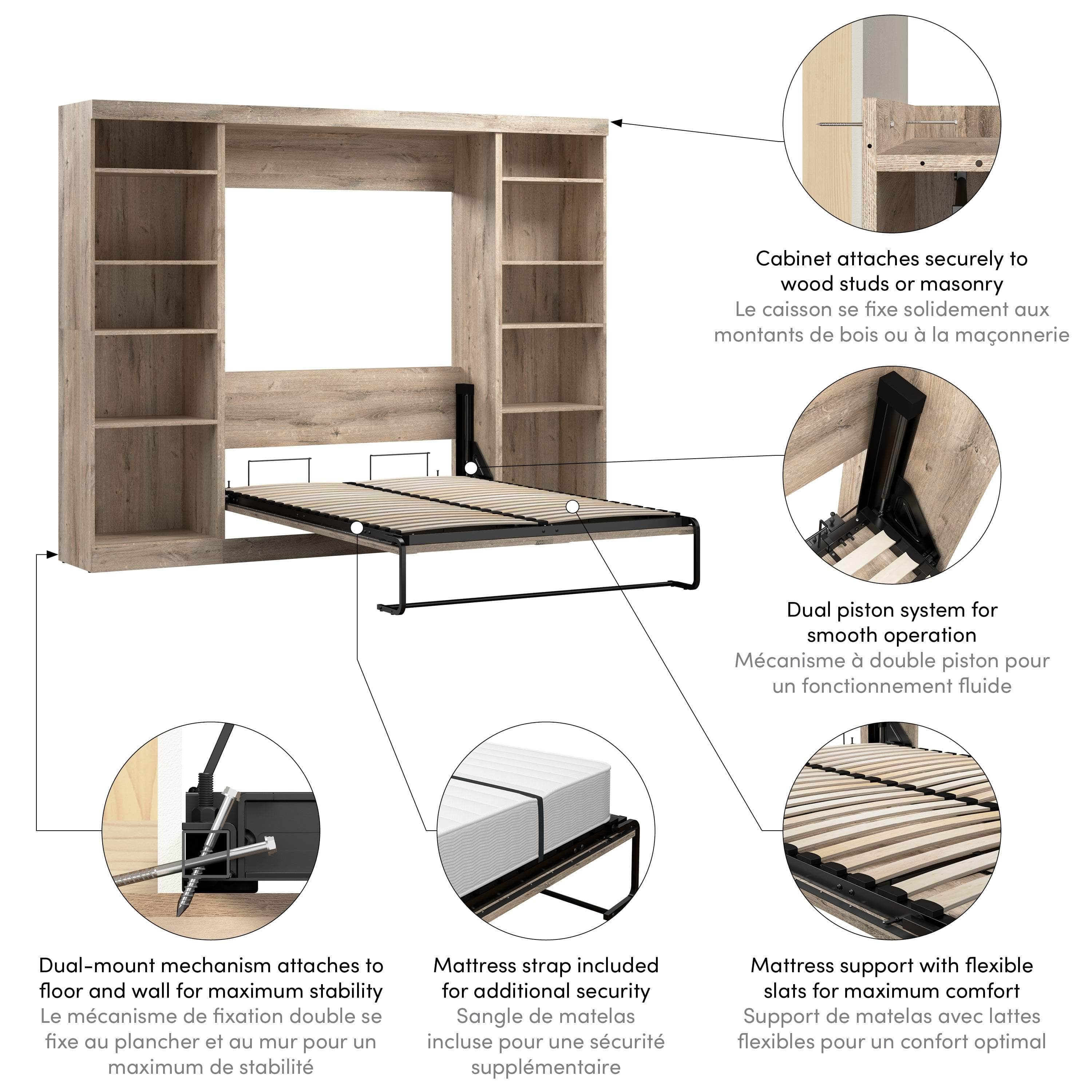 Space-Saving Full Murphy Bed with 2 Storage Units (109W) - 7 Color Options for Home, Office, or Guest Room Use