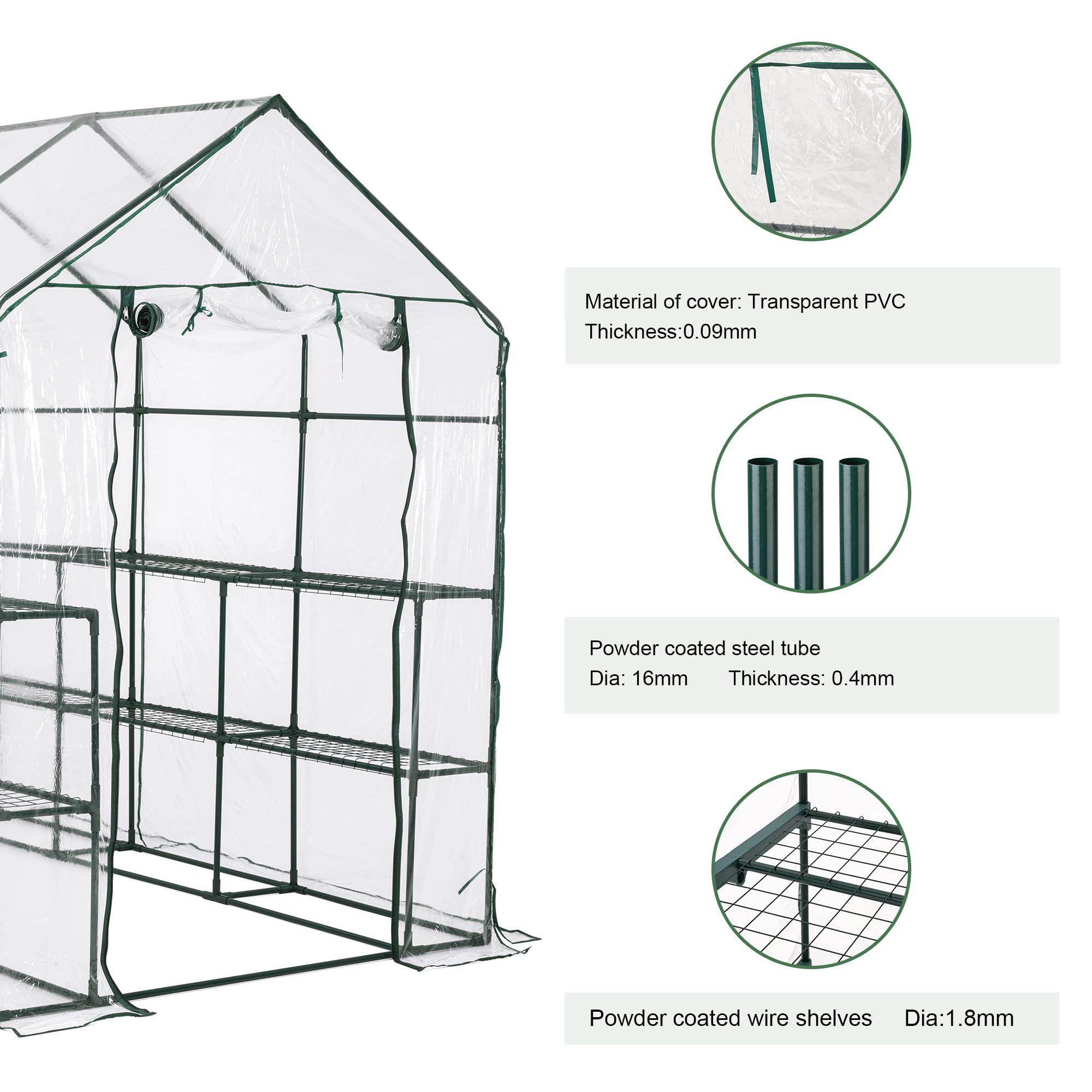 Glitzhome 3-Tier 18-Shelf Walk-in Greenhouse for Plants & Gardening with Transparent PVC Cover - Perfect for Indoor/Outdoor Seed Starting, Plant Protection & Year-Round Gardening