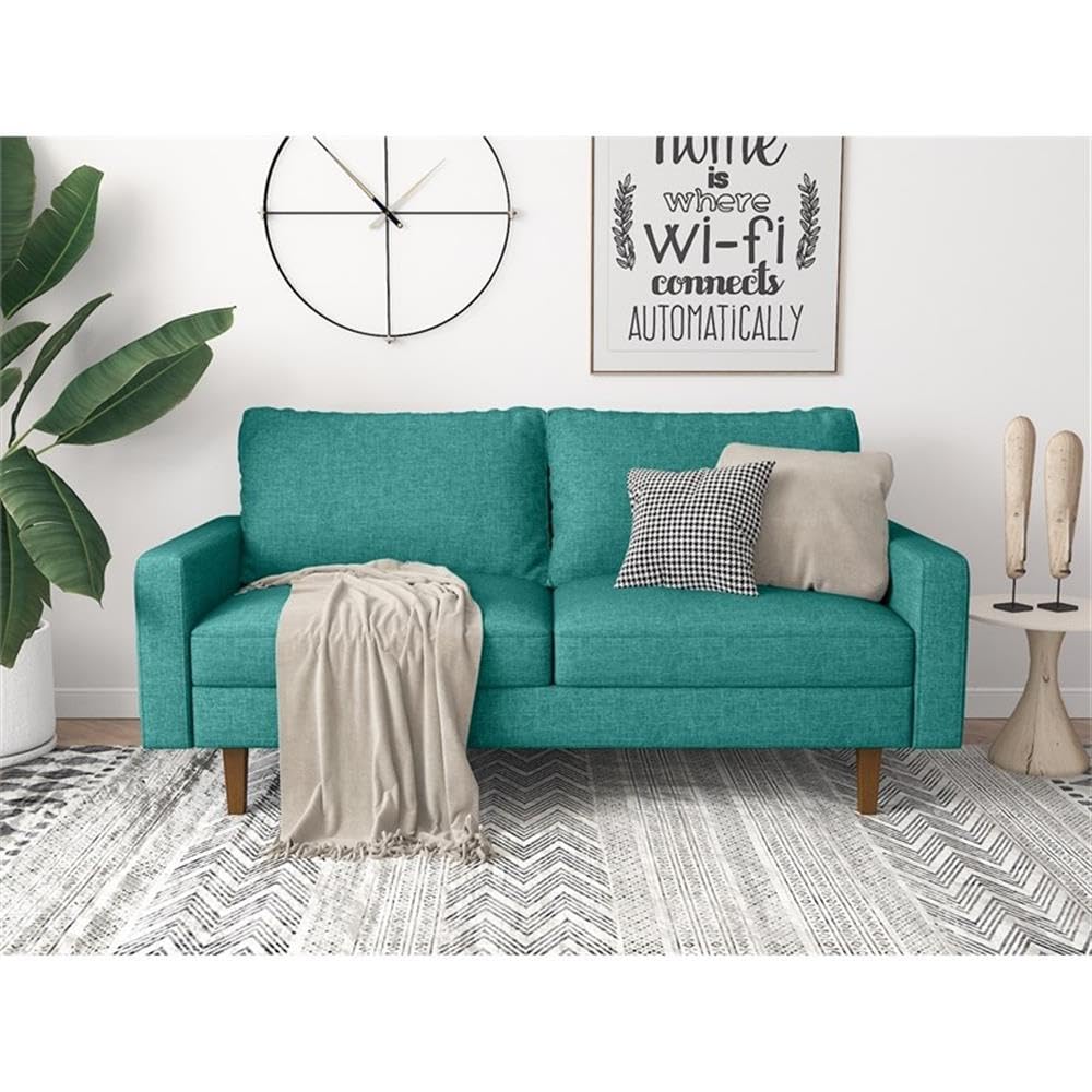 Modern Green Linen Sofa for Living Room - Comfortable 3-Seater Couch with Solid Wood Legs | Perfect for Small Spaces, Apartments & Cozy Home Decor