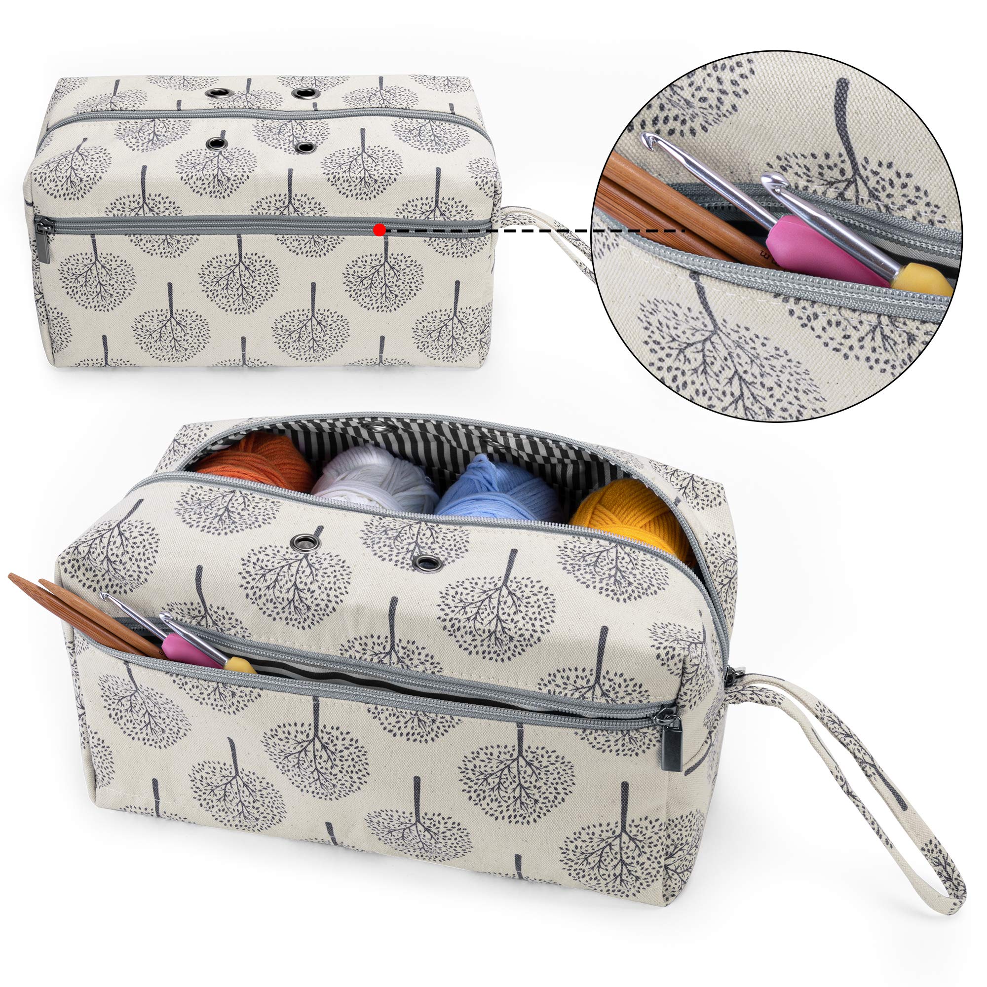 Luxja Large Yarn Storage Bag with Trees Print - Knitting Organizer for Yarn Skeins, Crochet Hooks & Needles up to 10 Inches - Perfect for Crafters, Knitters & Crochet Enthusiasts - Great for Home, Travel & DIY Projects