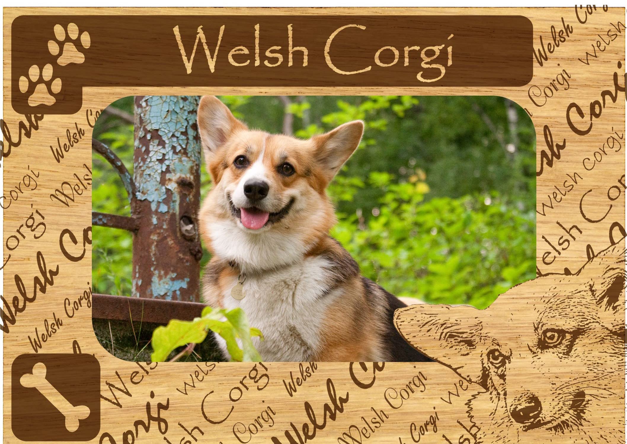 Welsh Corgi with Paws Engraved Wood Picture Frame Magnet - Perfect for Refrigerator, Office Decor & Pet Lover Gifts