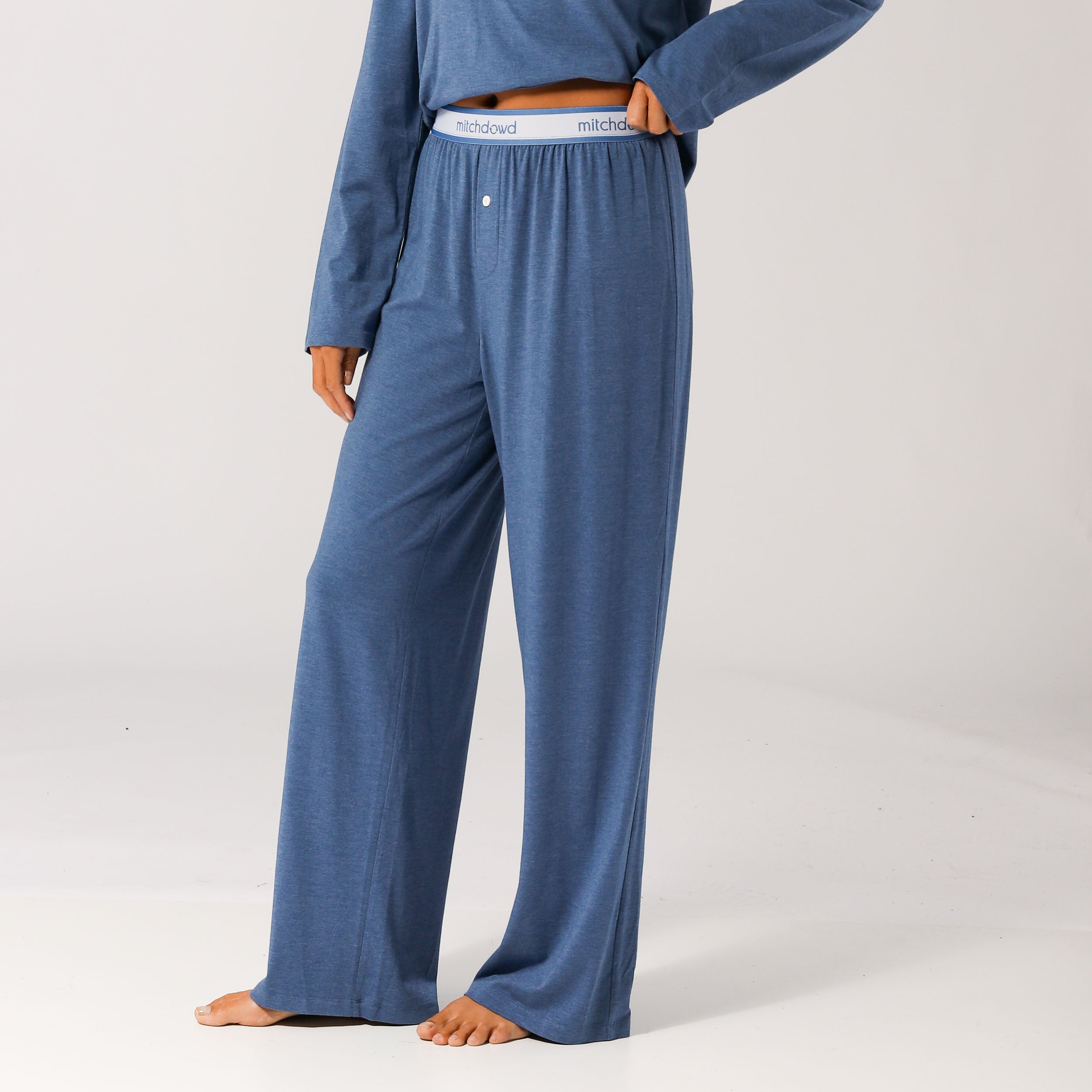 Women's Soft Bamboo Knit Sleep Pants - Breathable Lounge Pajama Bottoms for Women, Blue Marle Color - Perfect for Relaxing at Home, Yoga & Comfortable Nightwear
